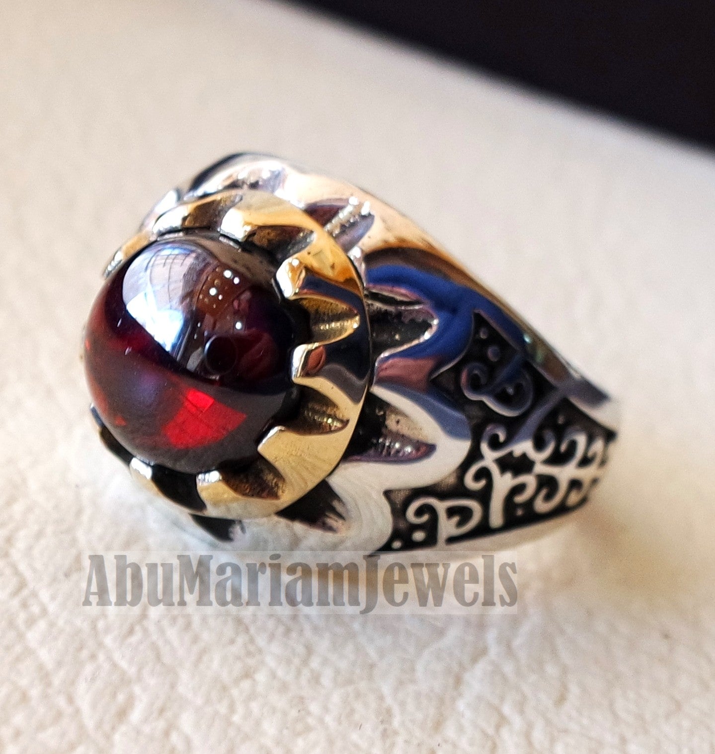 deep red ruby round synthetic imitation stone ring sterling silver 925 bronze any size jewelry identical to genuine gemstone antique style