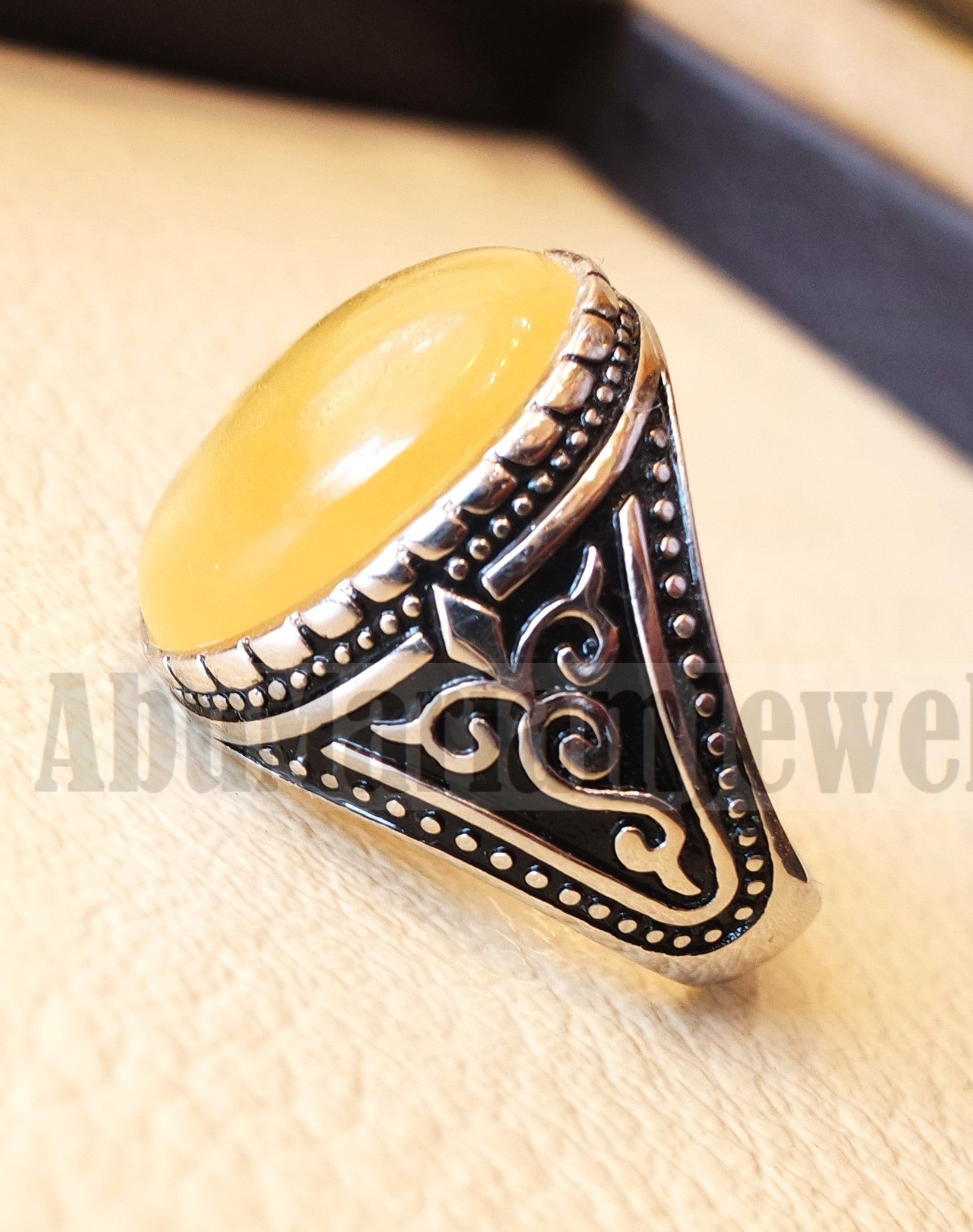 natural yellow fluorite men ring sterling silver 925 unique stone all sizes jewelry fast shipping oxidized ottoman style