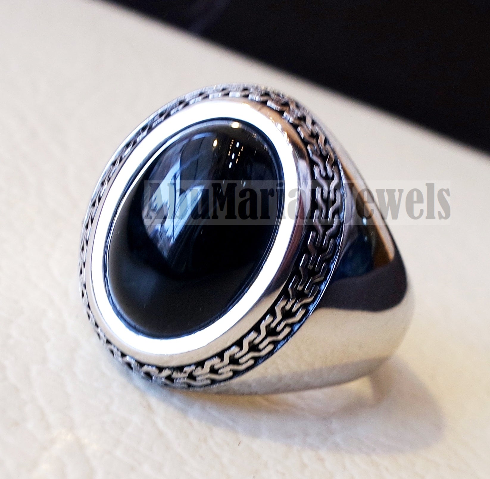 man ring sterling silver 925 all sizes onyx natural agate semi precious cabochon black gem Arabic Turkey antique middle eastern jewelry