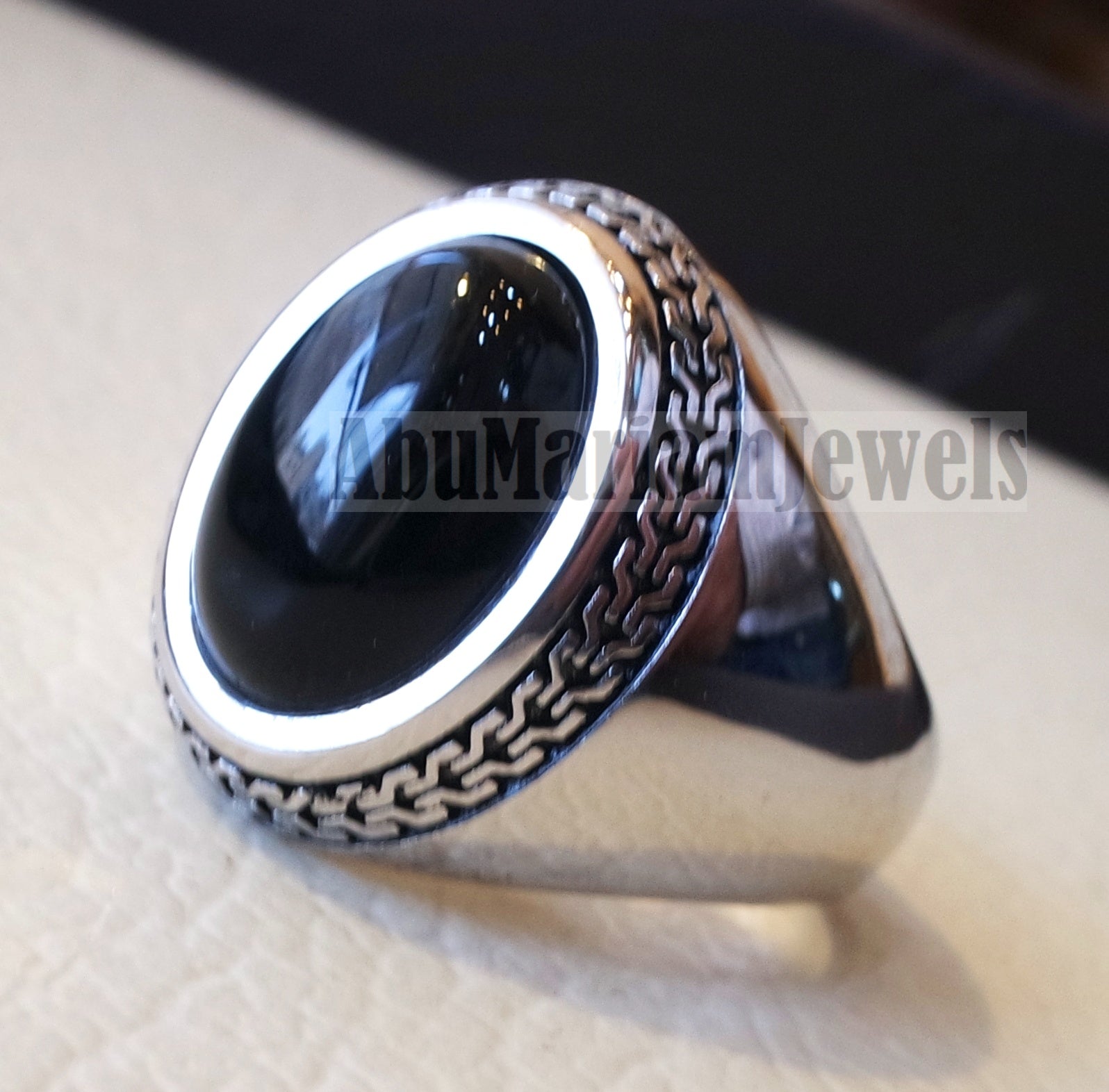 man ring sterling silver 925 all sizes onyx natural agate semi precious cabochon black gem Arabic Turkey antique middle eastern jewelry