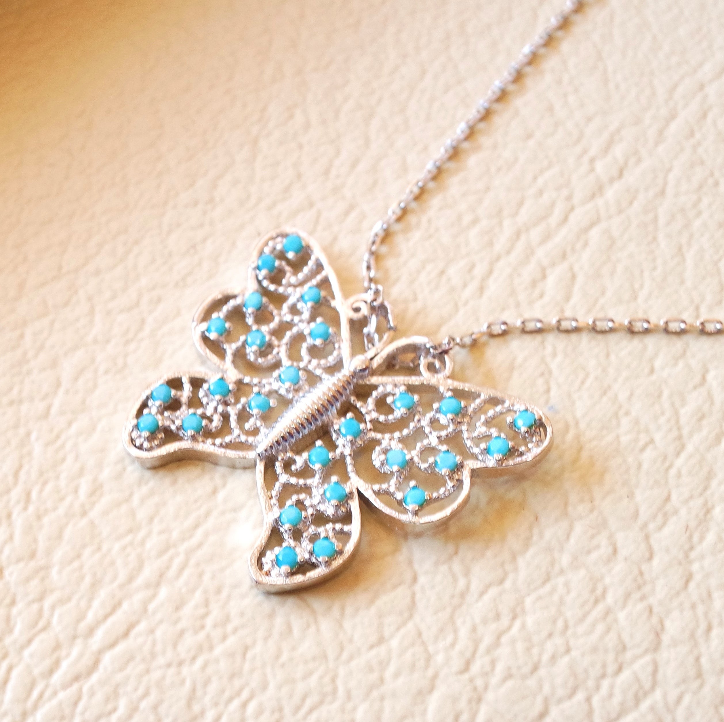 Collier papillon sterling silver 925 nano turquoise cubique zircon Stones haute qualité chaîne