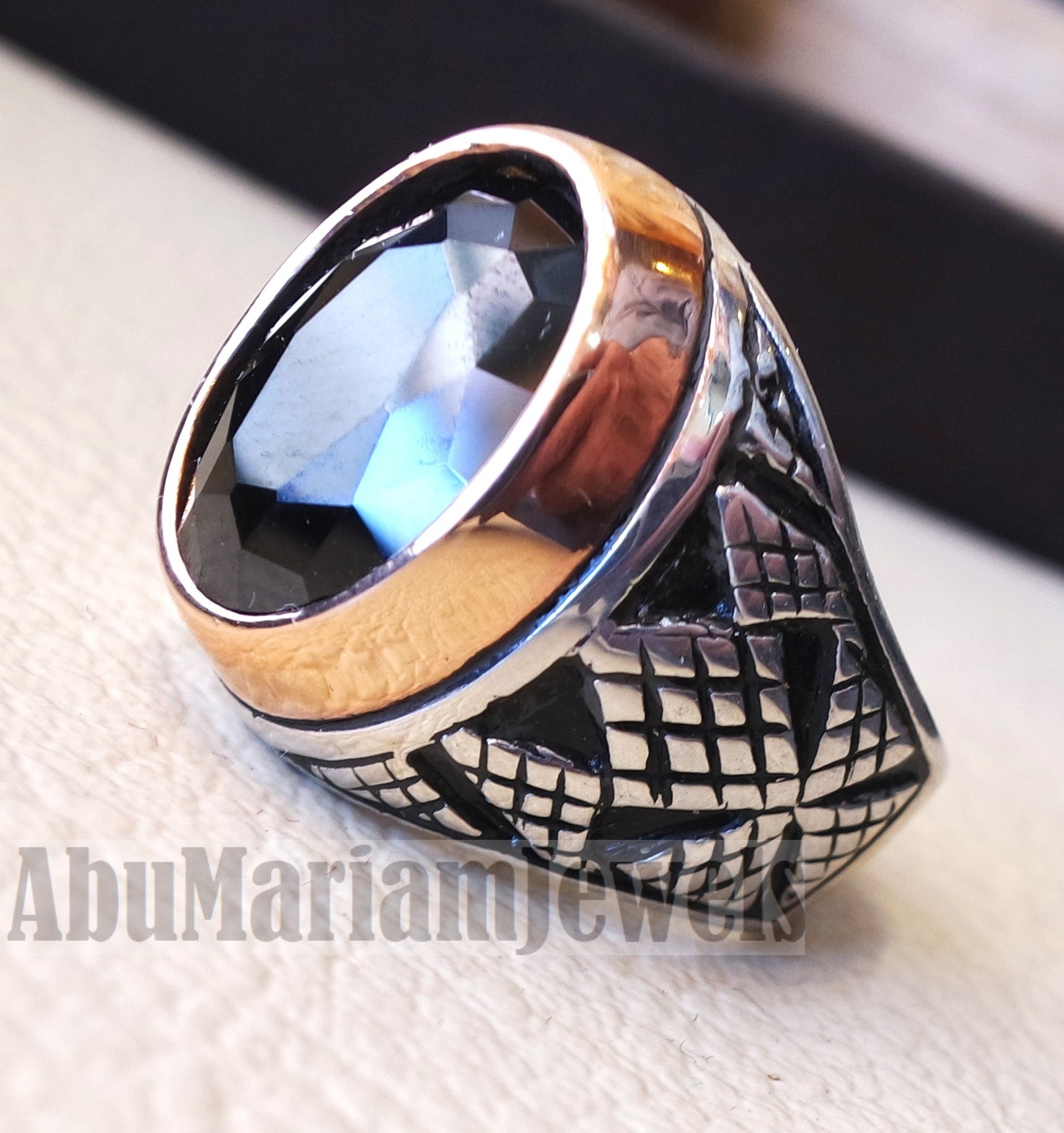 man ring sterling silver 925 and bronze oval black cubic zircon Cz identical to genuine diamond fast shipping all sizes ottoman style