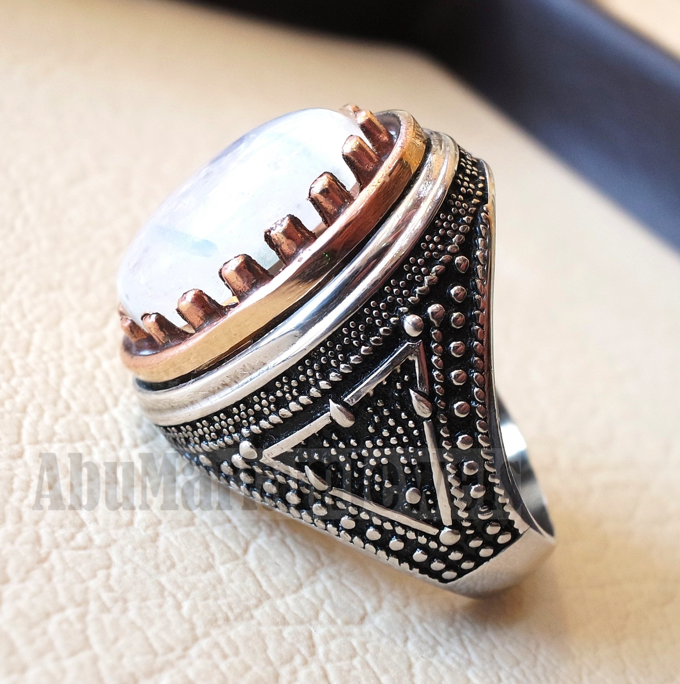 flashy moonstone men ring natural stone dur al najaf sterling silver 925 and bronze stunning genuine gem two ottoman style jewelry all sizes