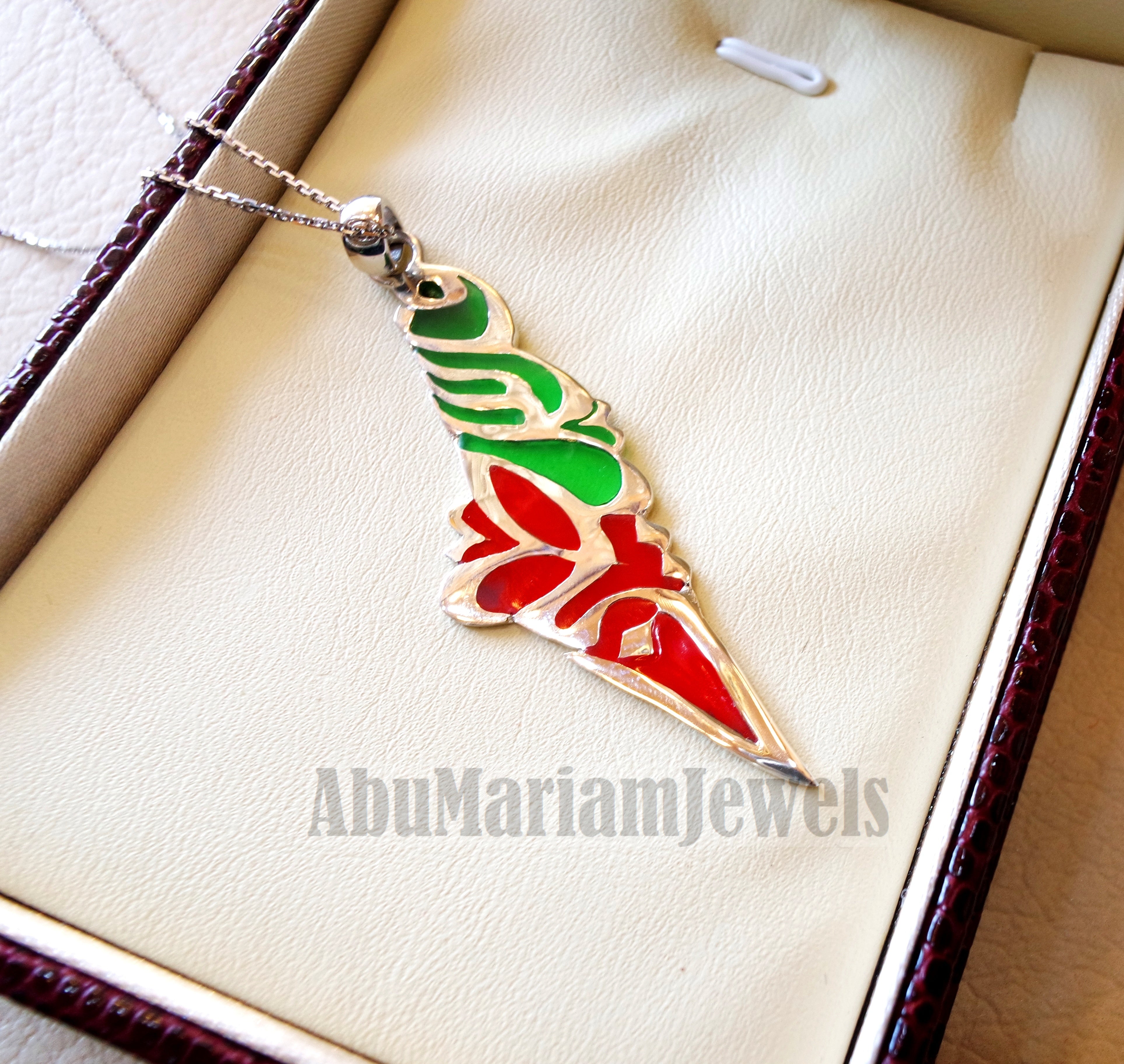 Palestine map pendant sterling silver 925 high quality jewelry arabic calligraphy colorful green and red enamel fast shipping خارطه فلسطين