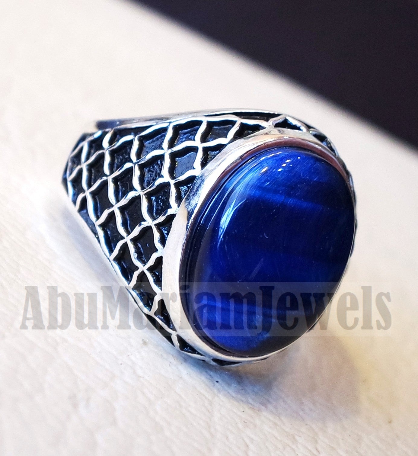 Stunning tiger eye blue stone men ring sterling silver 925 and jewelry handmade arabic turkey ottoman style all sizes