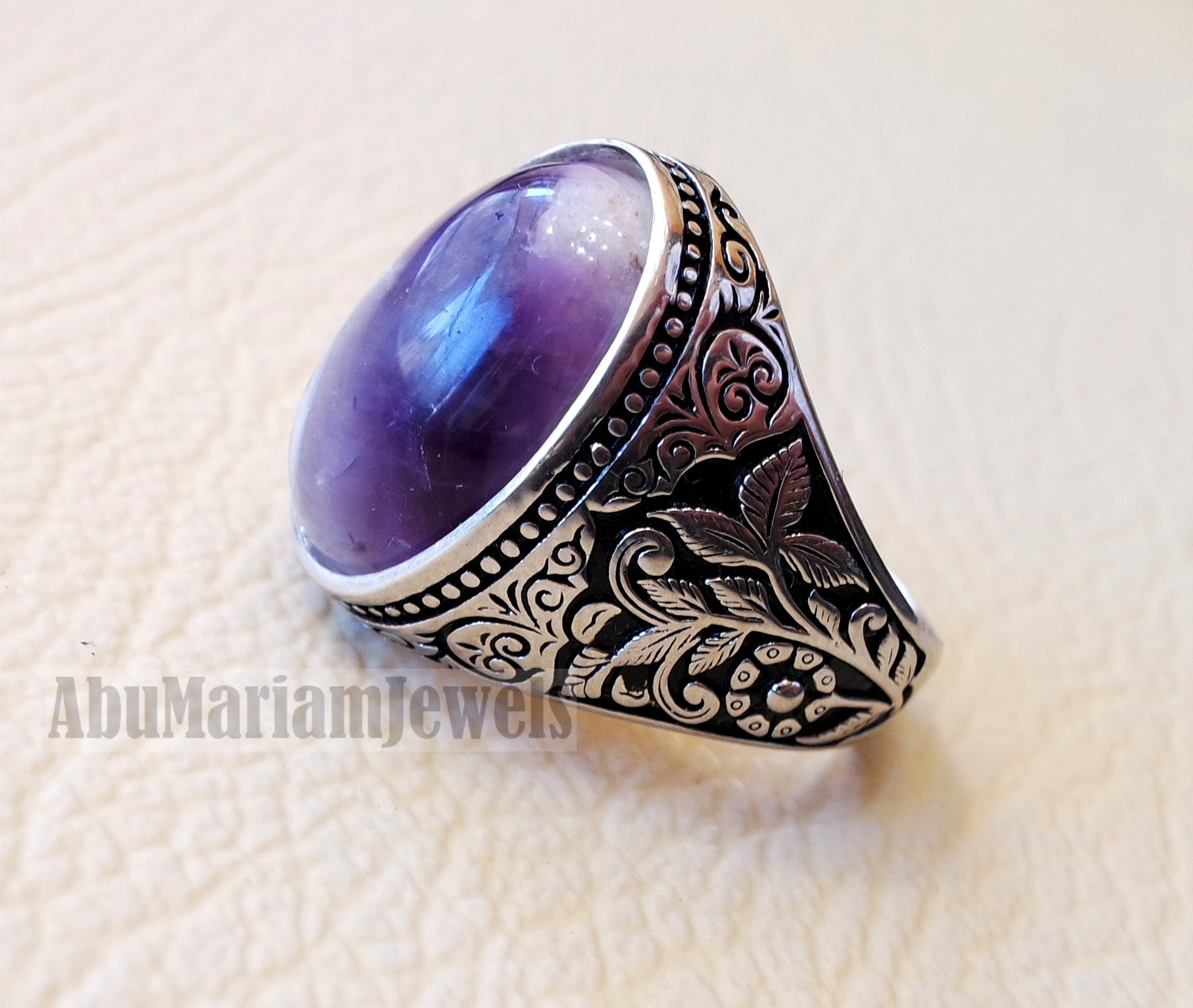 Amethyst agate natural purple stone sterling silver 925 man ring flowers nature ornaments style jewelry oval gem all sizes express shipping