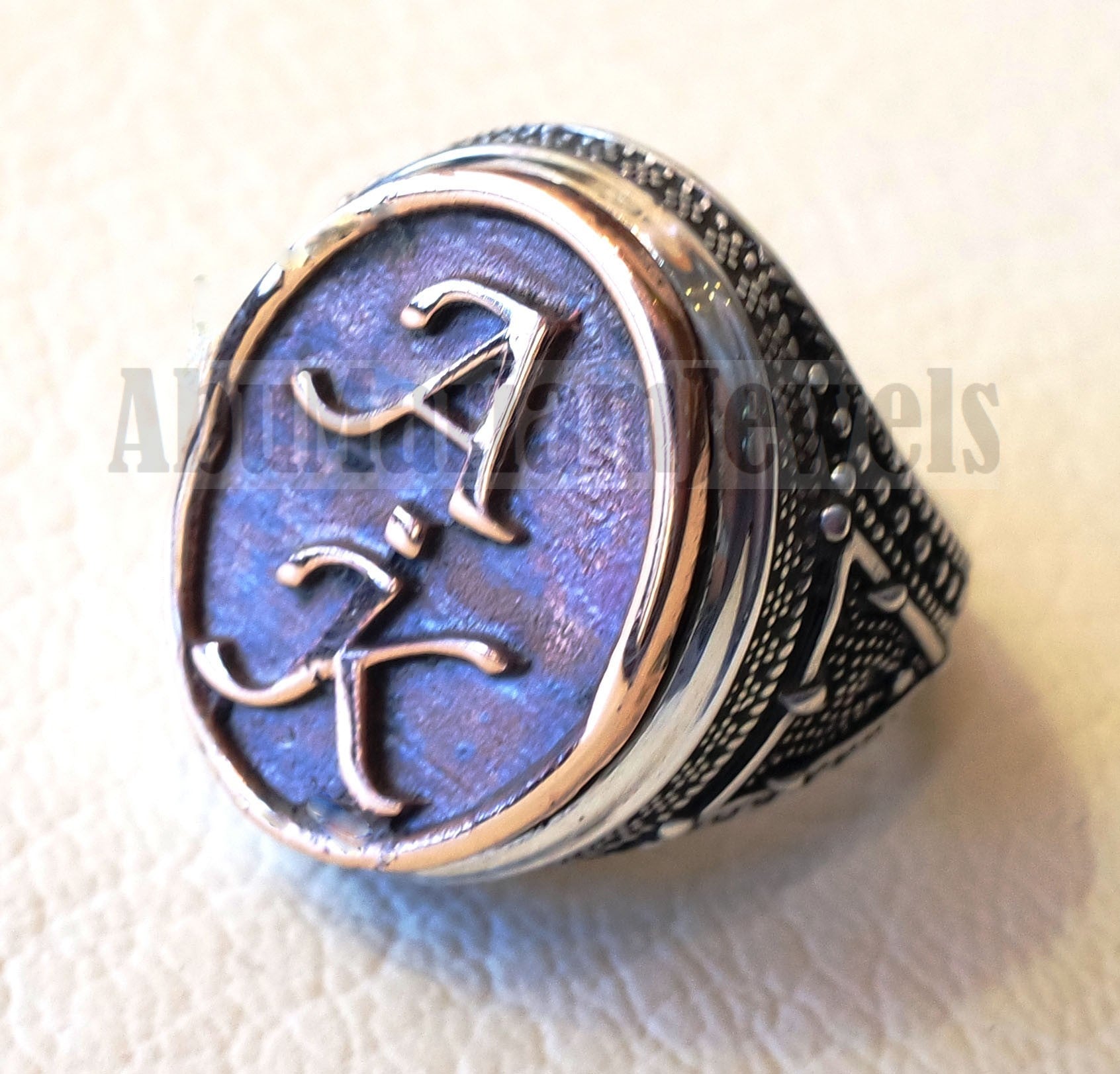 Initials Customized men ring personalized any 2 letters antique jewelry style sterling silver 925 and bronze any size In-1001