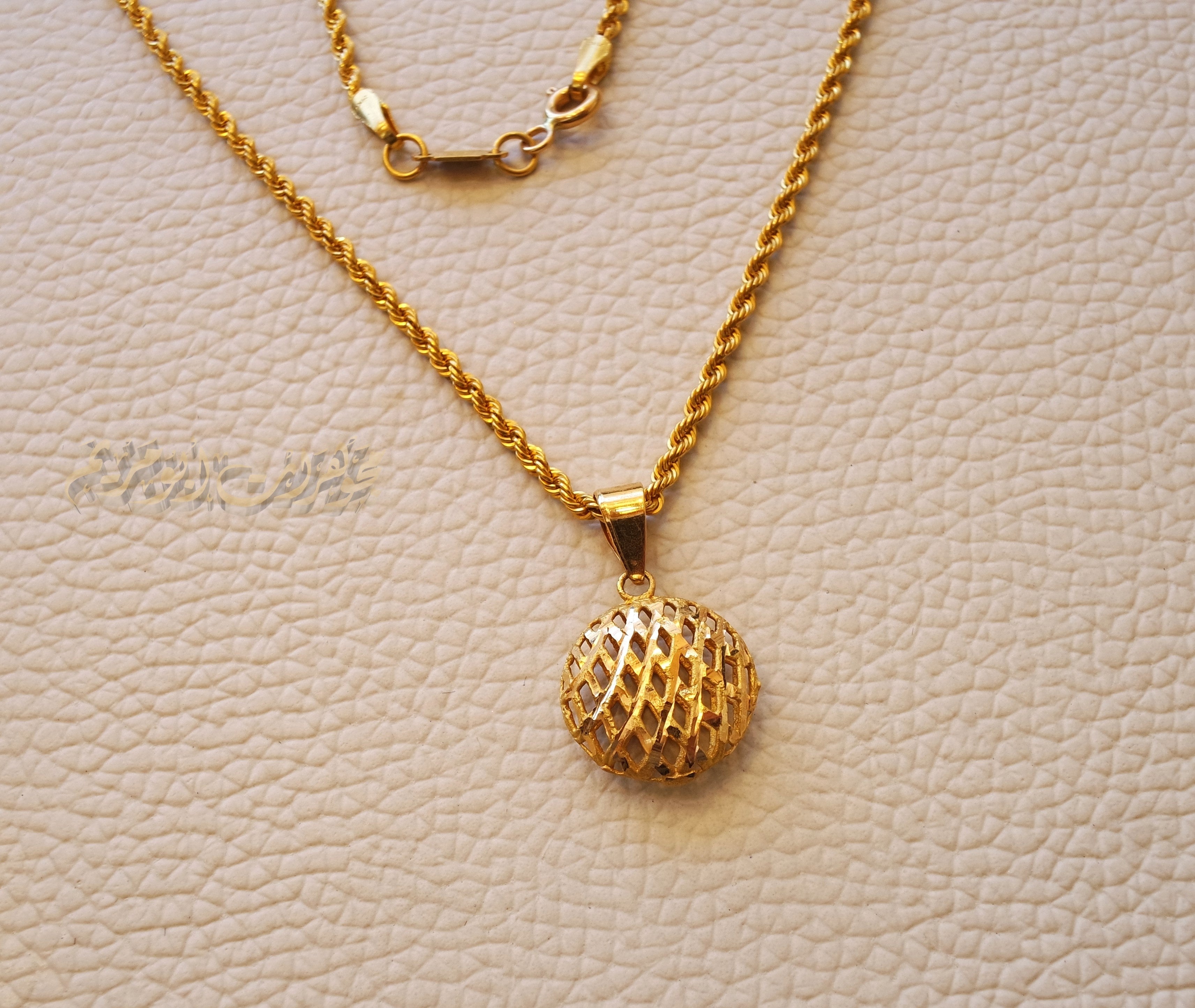 21K gold round eclipse 3d pendant with rope chain gold jewelry 16 and 20 inches fast shipping with gift box