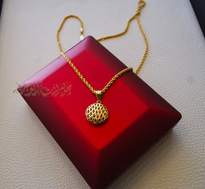 21K gold round eclipse 3d pendant with rope chain gold jewelry 16 and 20 inches fast shipping with gift box