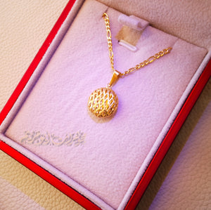 21K gold round eclipse 3d pendant with filigree chain gold jewelry 16 and 20 and 24 inches fast shipping with gift box