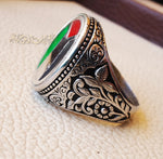 Palestine flag man ring 2 sterling silver and color enamel Arabic middle eastern turkey oriental antique style fast shipping all sizes