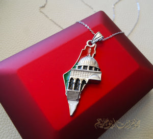 Big Palestine map with Aqsa mosque pendant sterling silver 925 flag colors jewelry Arabic fast shipping خارطه و علم فلسطين