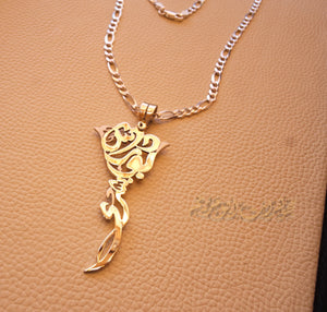 Rose flower Personalized pendant with thick chain names Arabic customized silver 925 high quality polishing big size تعليقه اسماء عربي