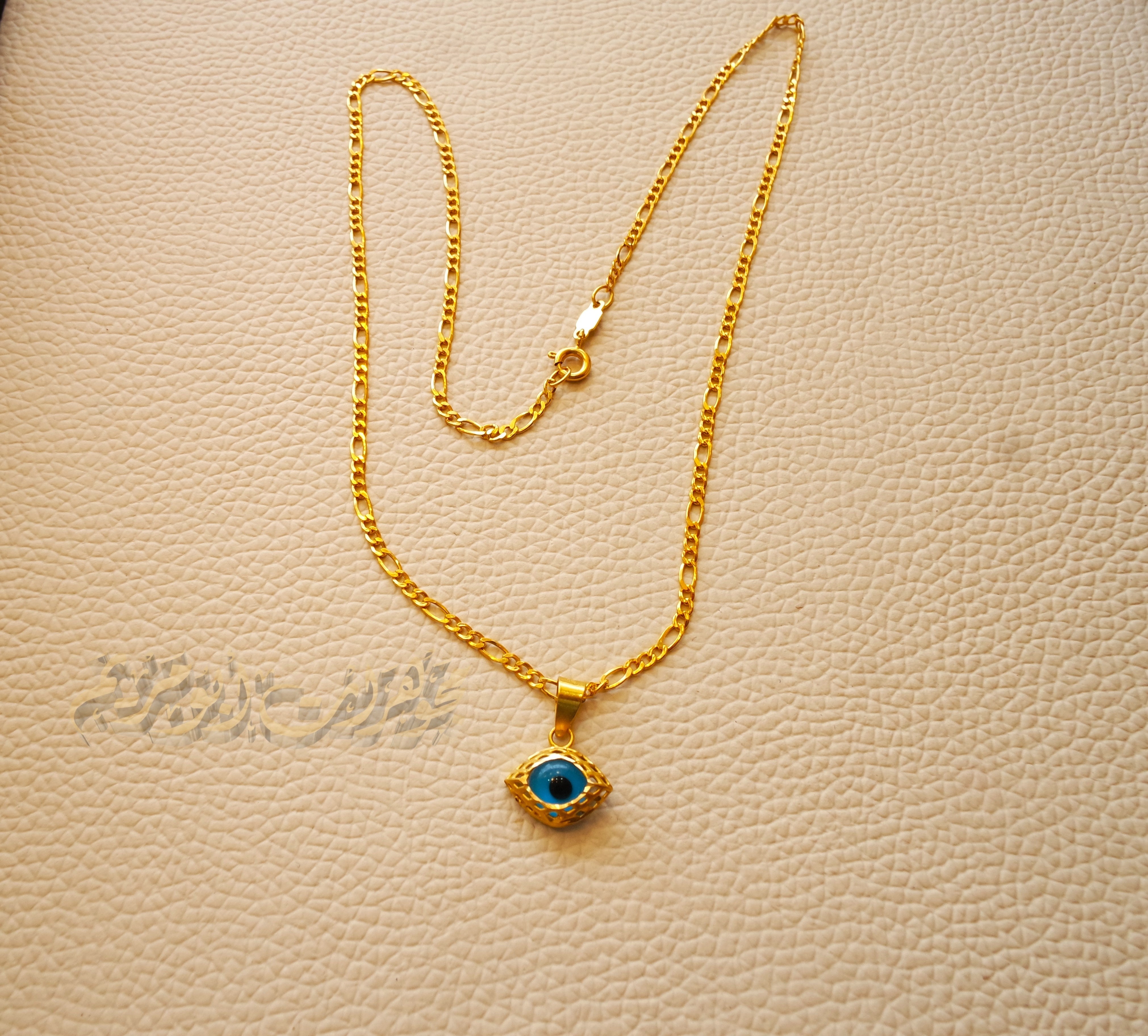 21K gold evil eye pendant with Filigree chain gold jewelry 16 and 20 inches fast shipping with gift box