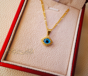 21K gold evil eye pendant with Filigree chain gold jewelry 16 and 20 inches fast shipping with gift box