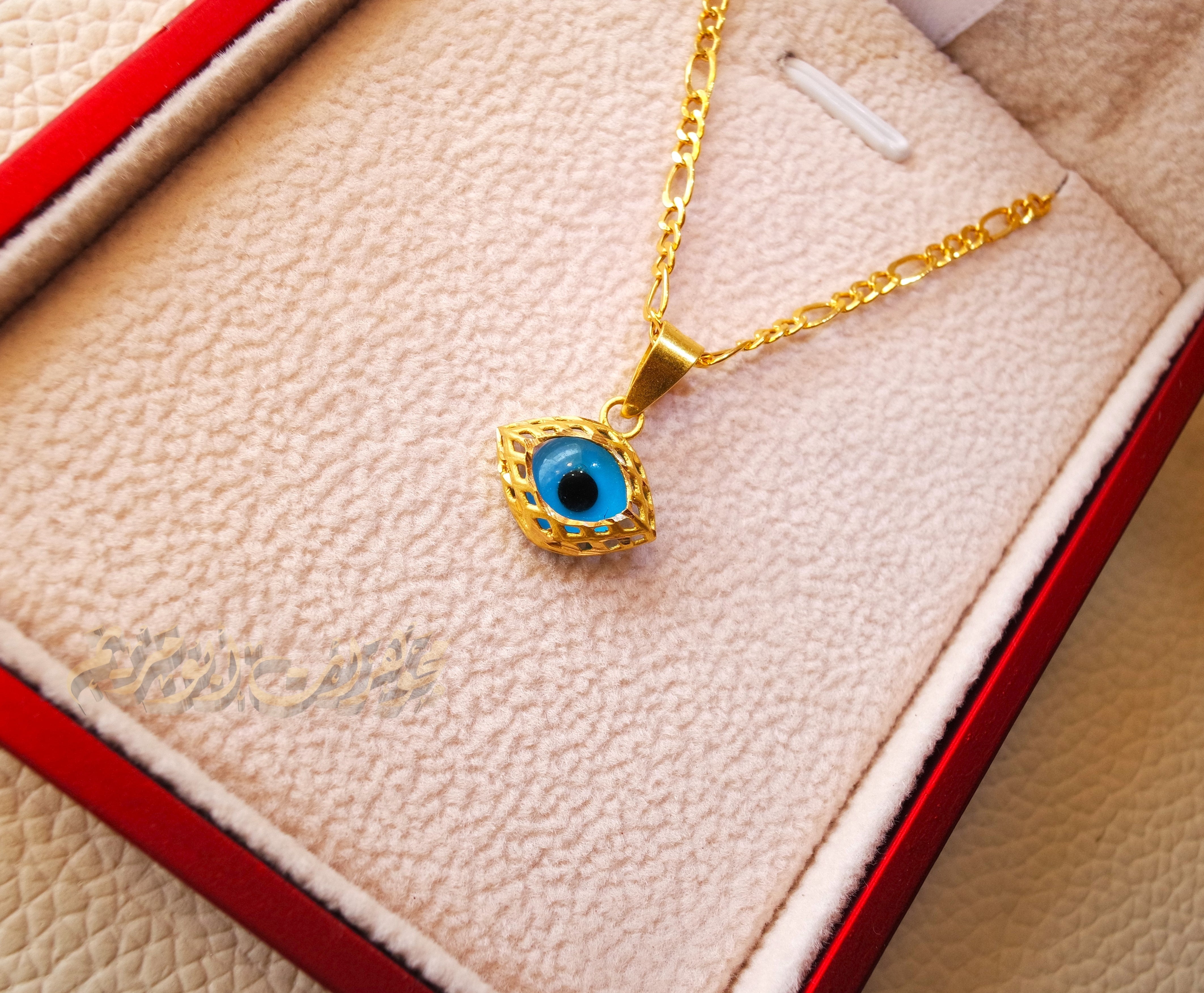 21K gold evil eye pendant with Filigree chain gold jewelry 16 and 20 inches fast shipping with gift box