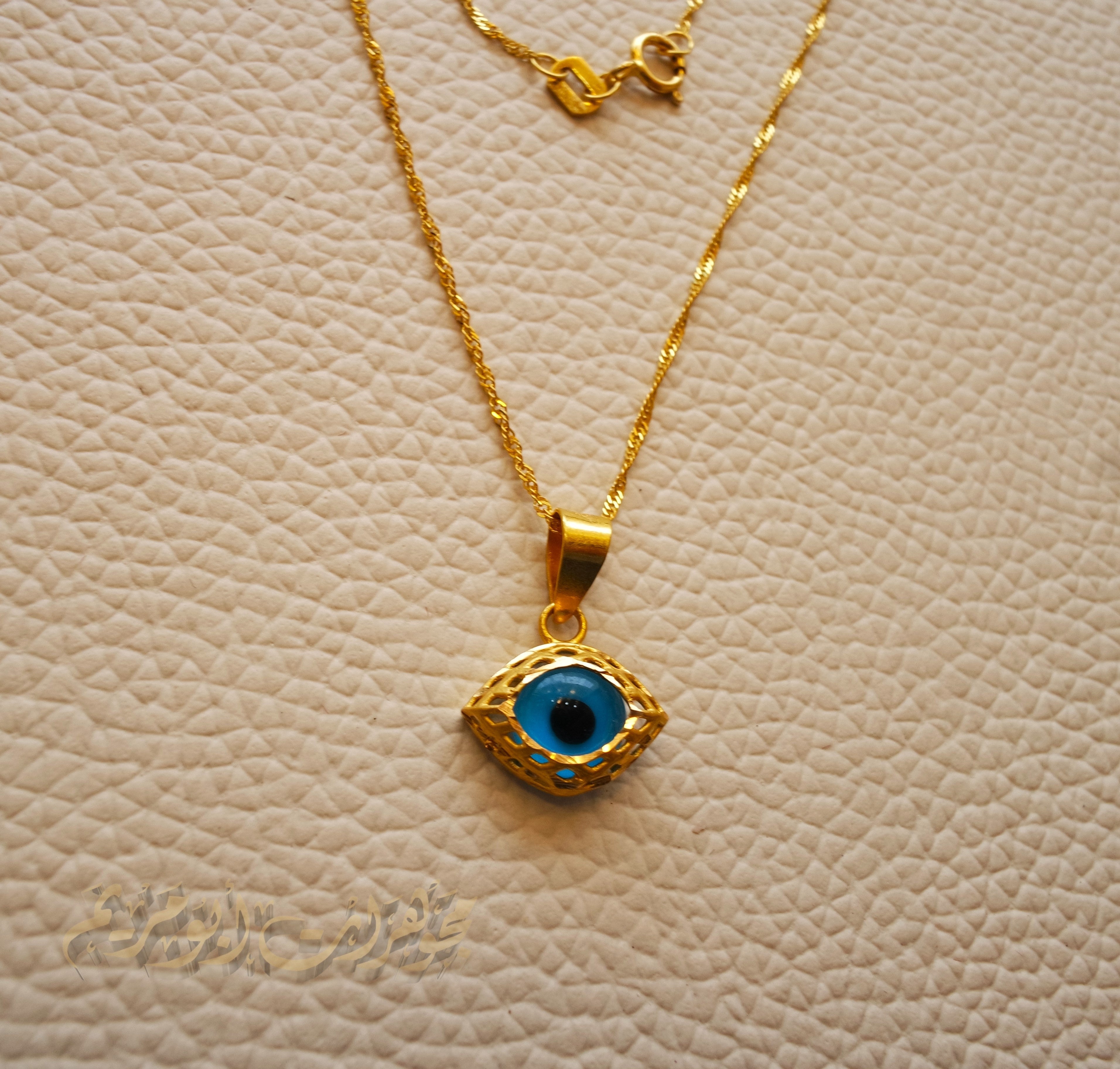 21K gold evil eye pendant with thin disco chain gold jewelry 16 and 20 inches fast shipping with gift box