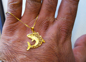 21K gold shark fish pendant with Disco chain gold jewelry 16 and 20 inches fast shipping sea ocean lovers with gift box