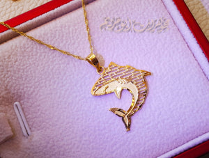 21K gold shark fish pendant with Disco chain gold jewelry 16 and 20 inches fast shipping sea ocean lovers with gift box