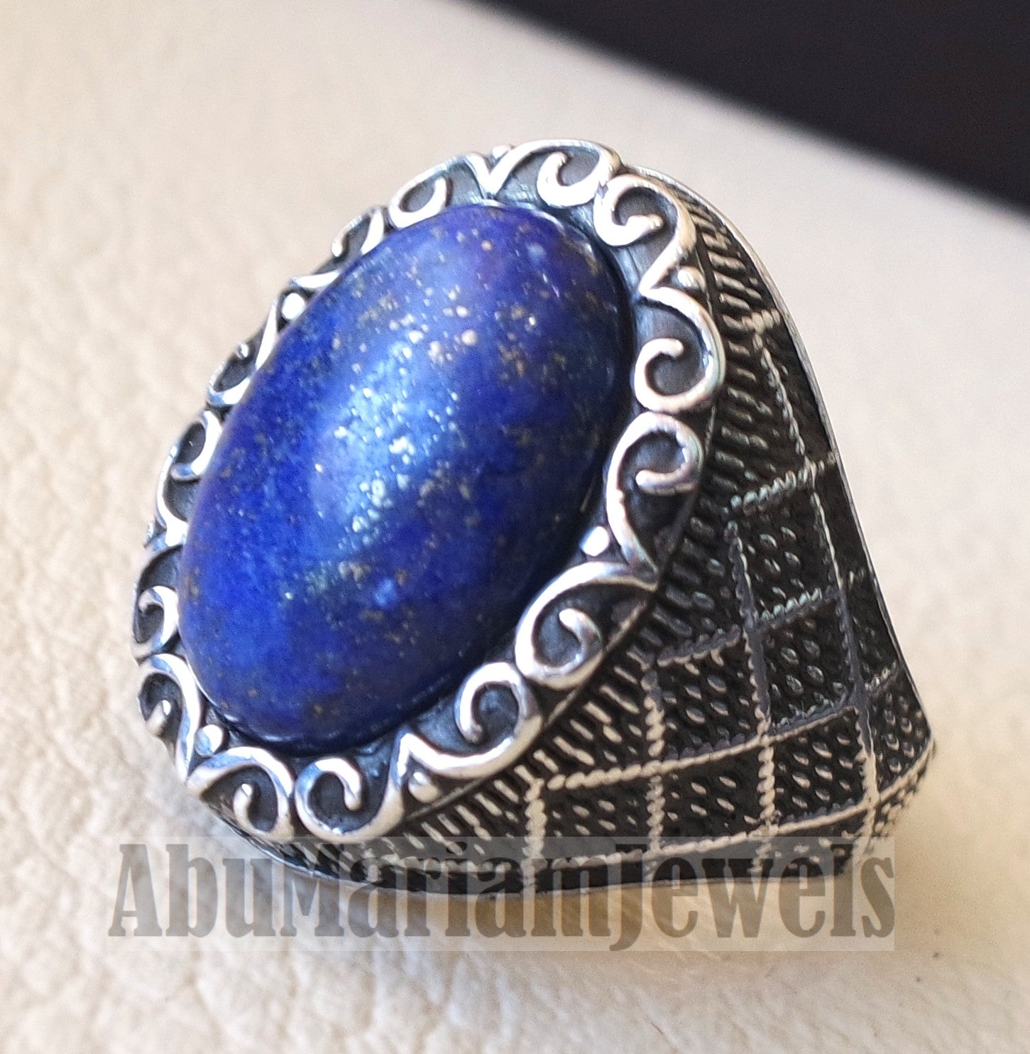 lapis lazuli natural semi precious blue stone man sterling silver 925 ring gemstone oval gem jewelry all sizes ottoman style