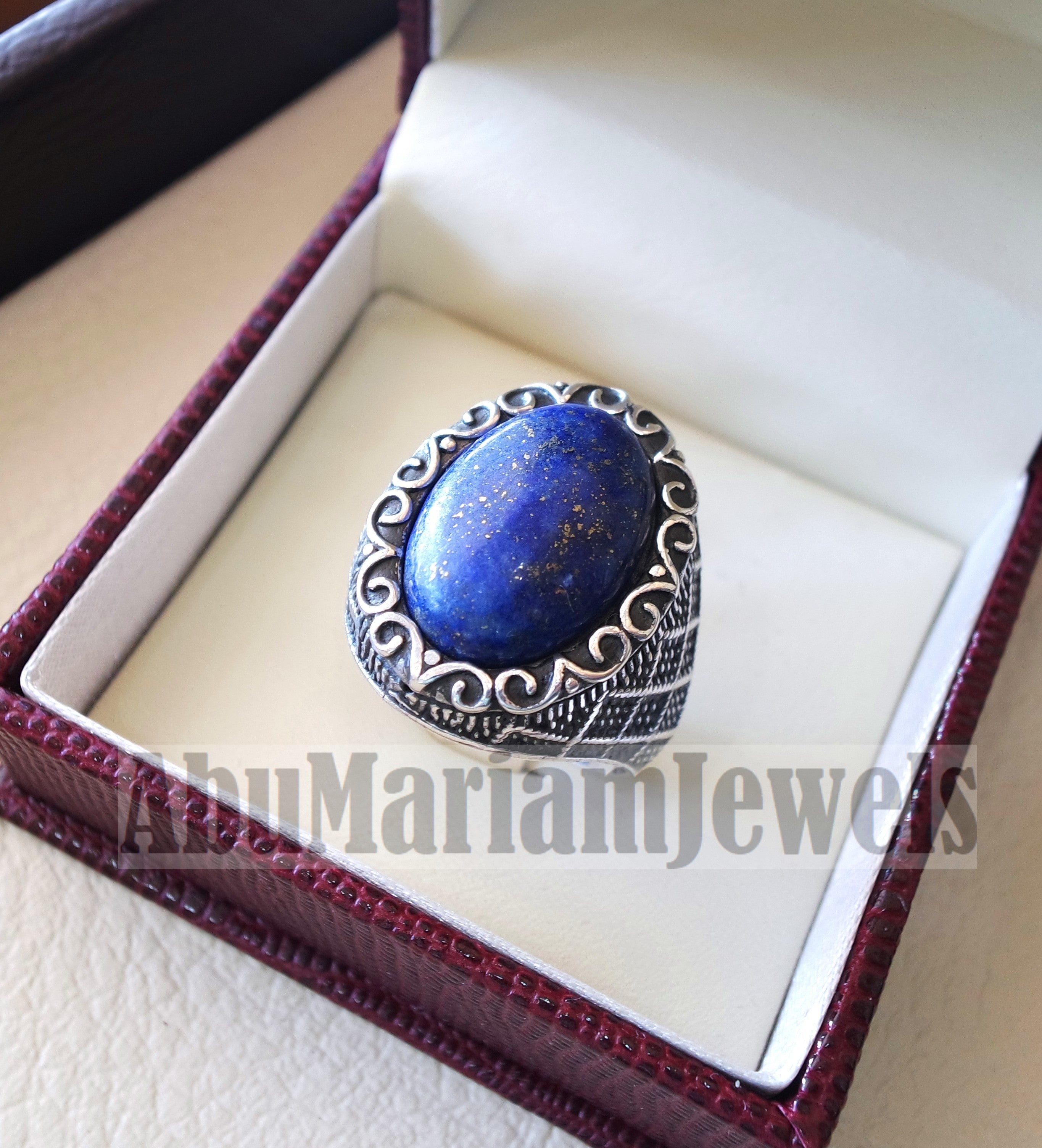 lapis lazuli natural semi precious blue stone man sterling silver 925 ring gemstone oval gem jewelry all sizes ottoman style