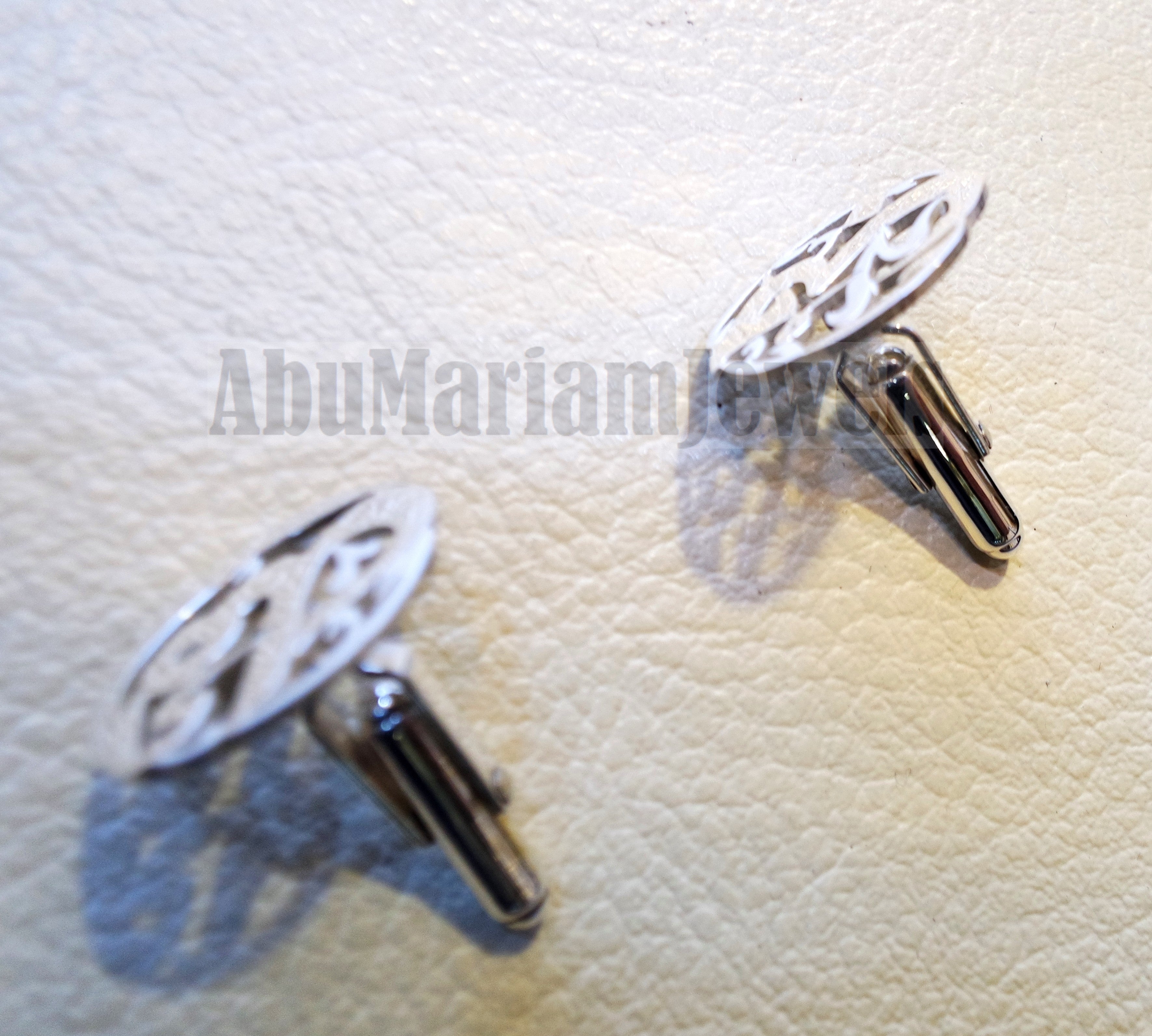 cufflinks , cuflinks 2 words on piece calligraphy arabic customized any name made to order sterling silver 925 heavy men jewelry عربي CF14