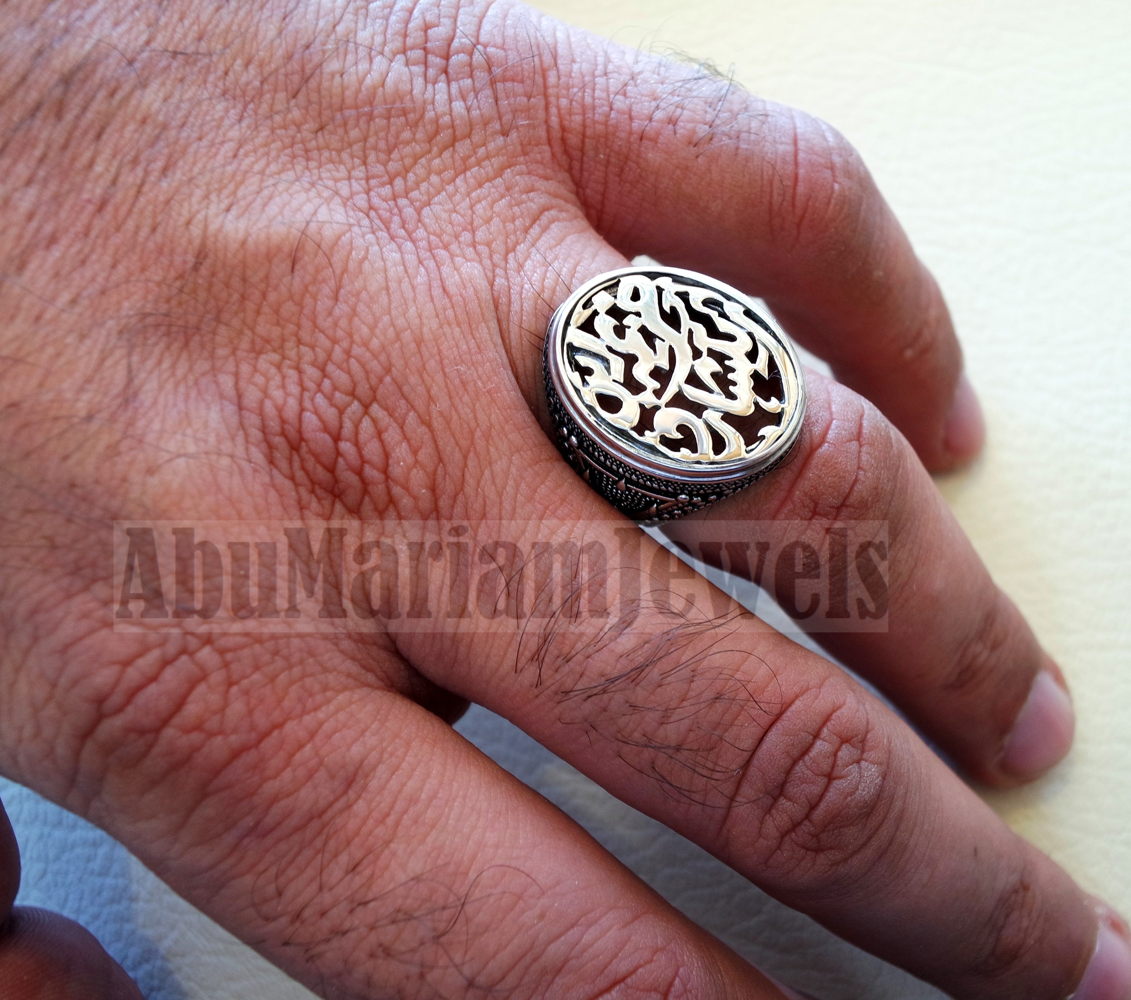 Customized Arabic calligraphy names handmade ring personalized antique jewelry style sterling silver 925 any size TSN1008 خاتم اسم تفصيل