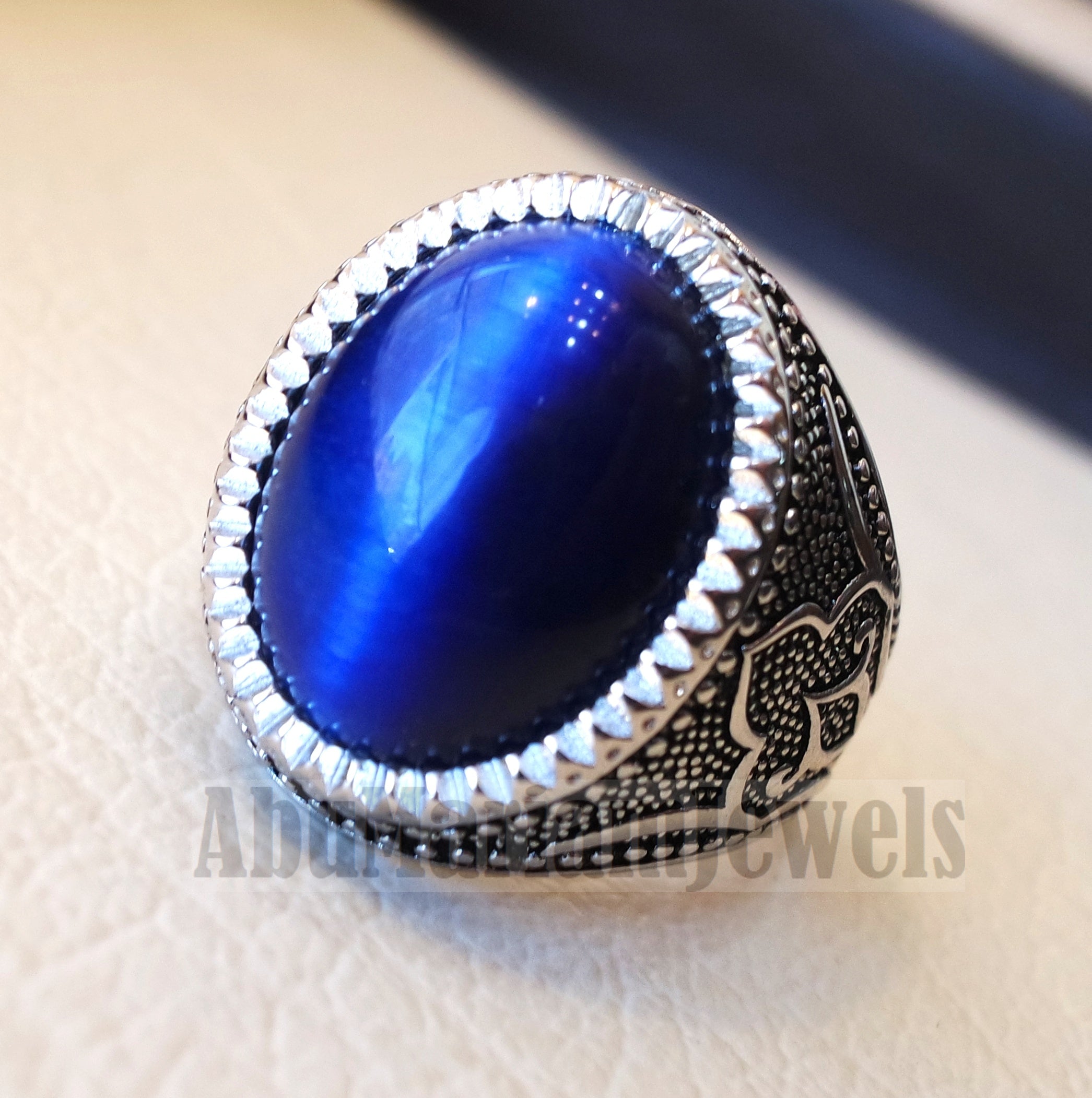 Stunning tiger eye blue stone men ring sterling silver 925 oriental jewelry handmade Arabic Turkey Ottoman style any size