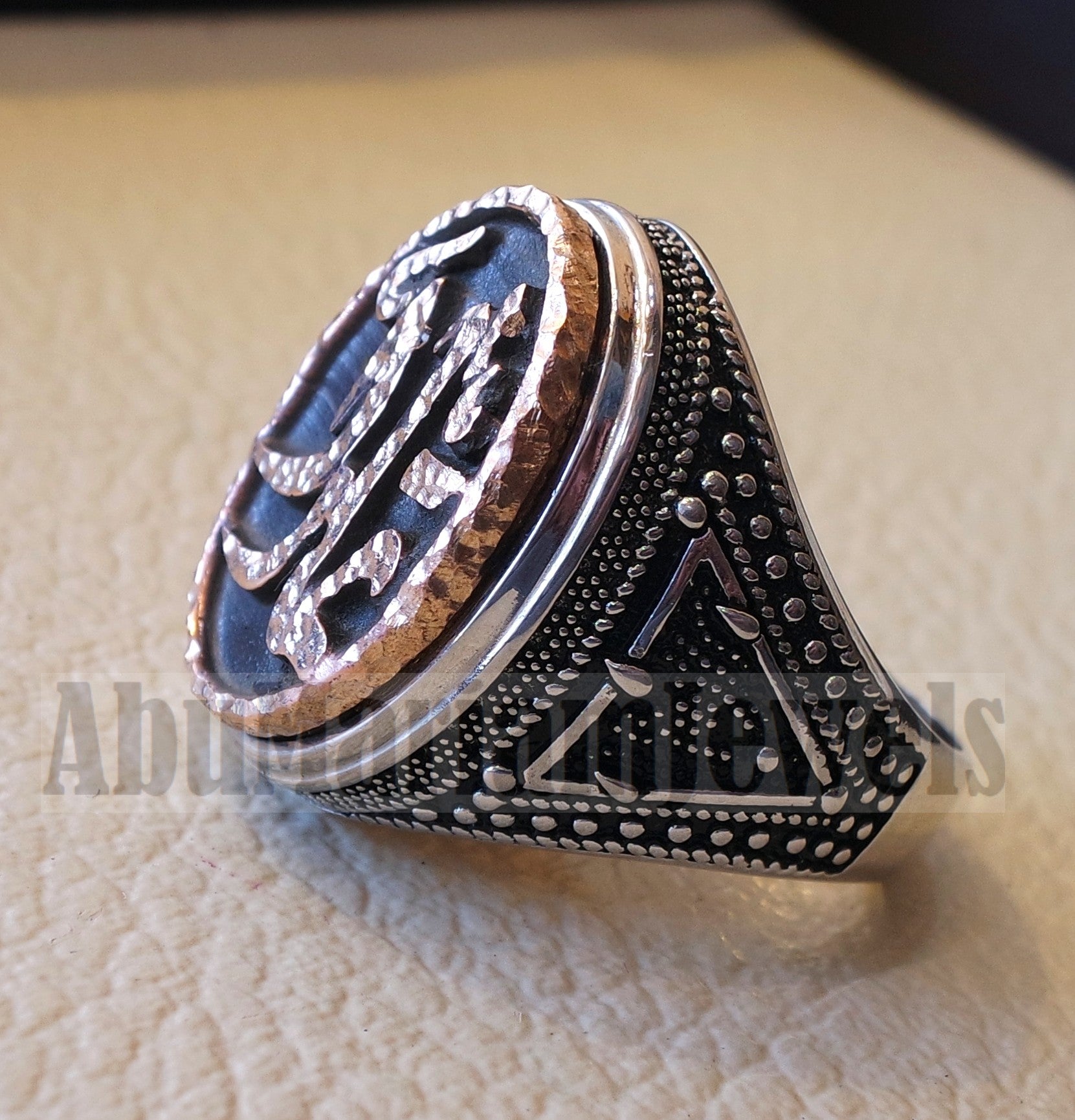 Customized Arabic calligraphy names ring personalized antique jewelry style sterling silver 925 and bronze any size TSB1005 خاتم اسم تفصيل