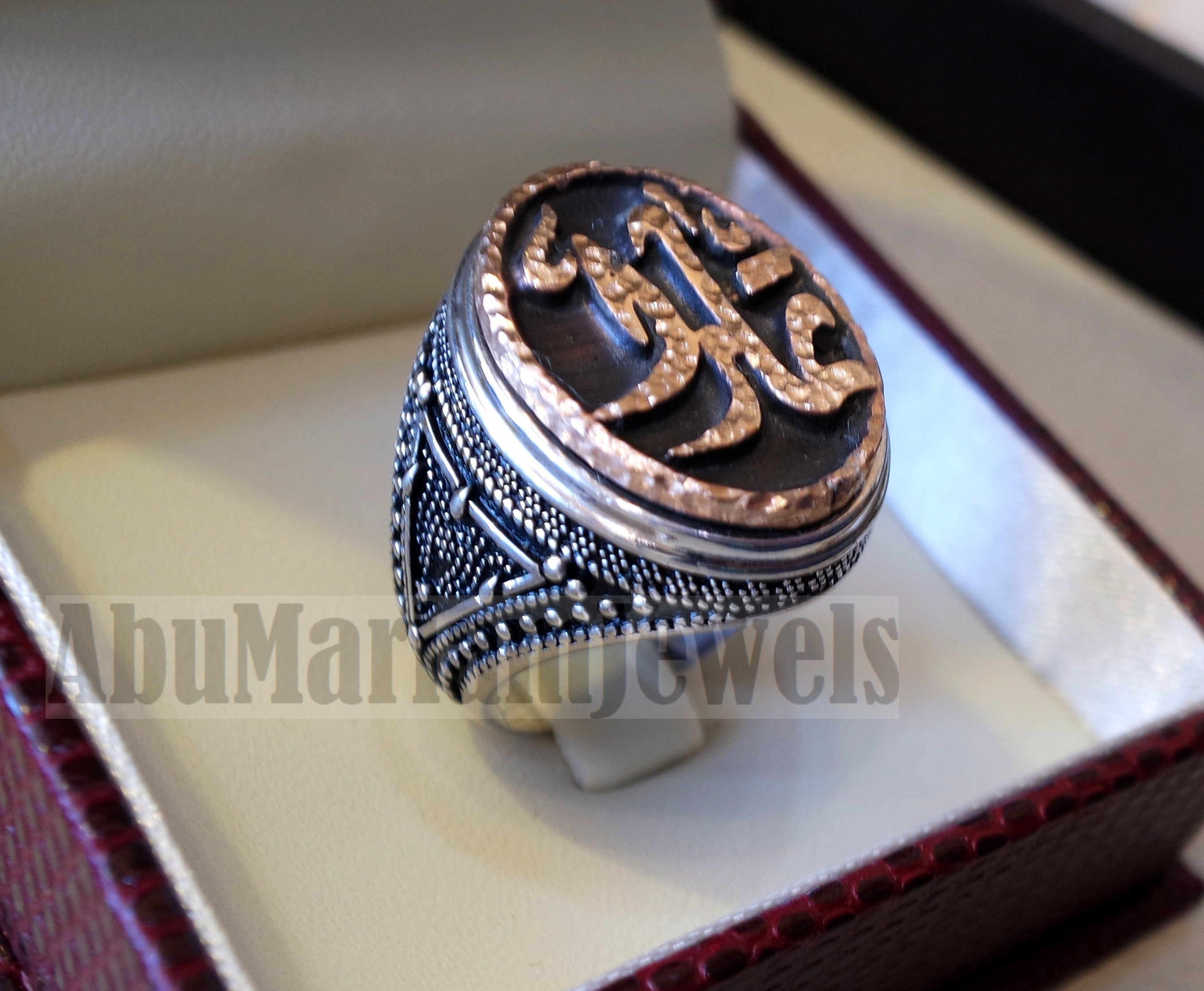 Customized Arabic calligraphy names ring personalized antique jewelry style sterling silver 925 and bronze any size TSB1005 خاتم اسم تفصيل