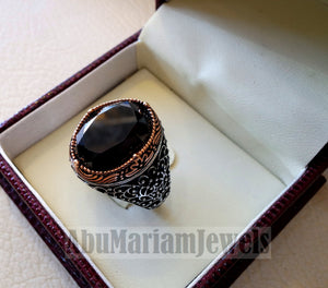 man ring sterling silver 925 and bronze oval black cubic zircon Cz identical to genuine diamond fast shipping all sizes ottoman style