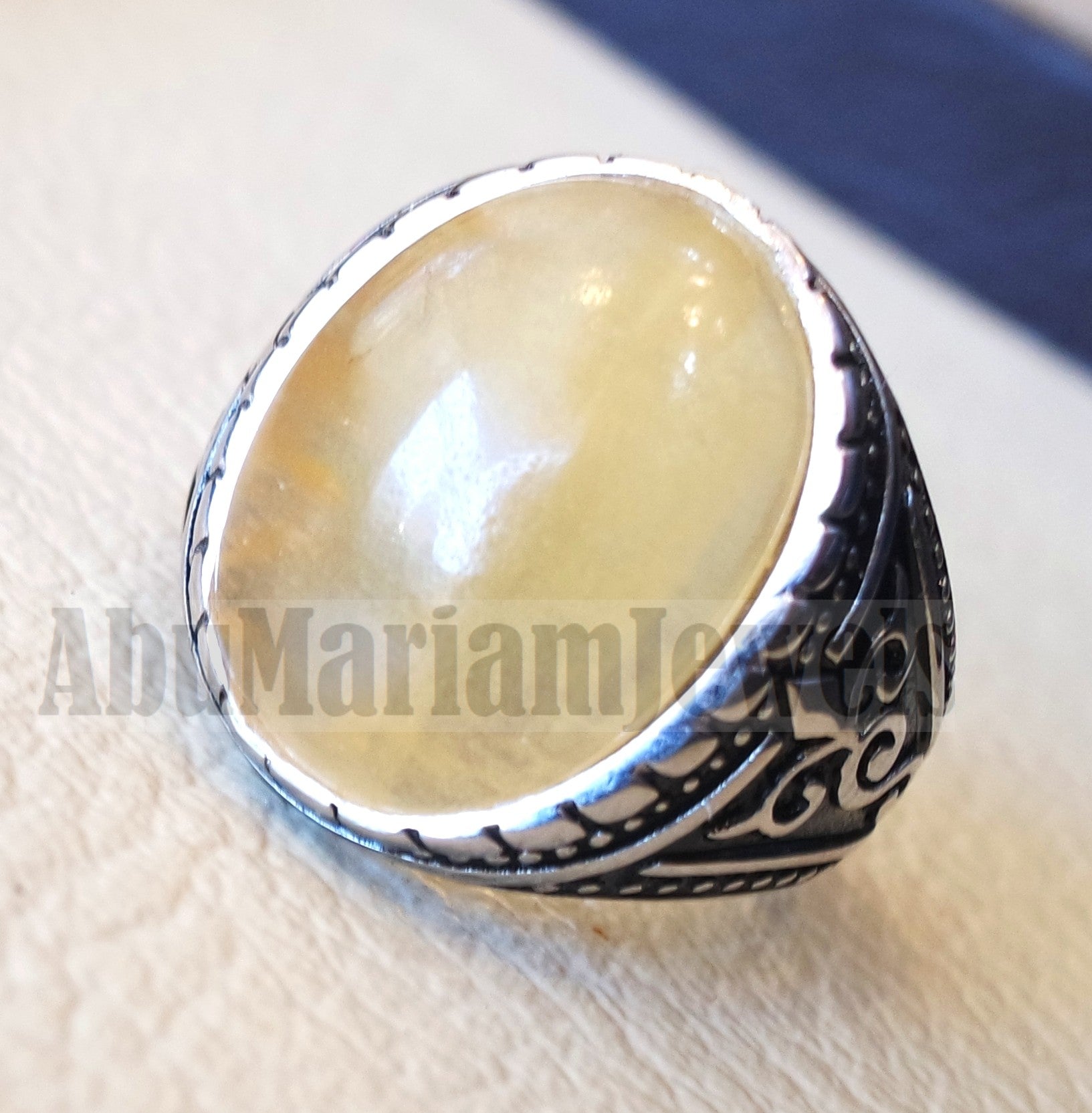 natural yellow fluorite men ring sterling silver 925 unique stone all sizes jewelry fast shipping oxidized ottoman style