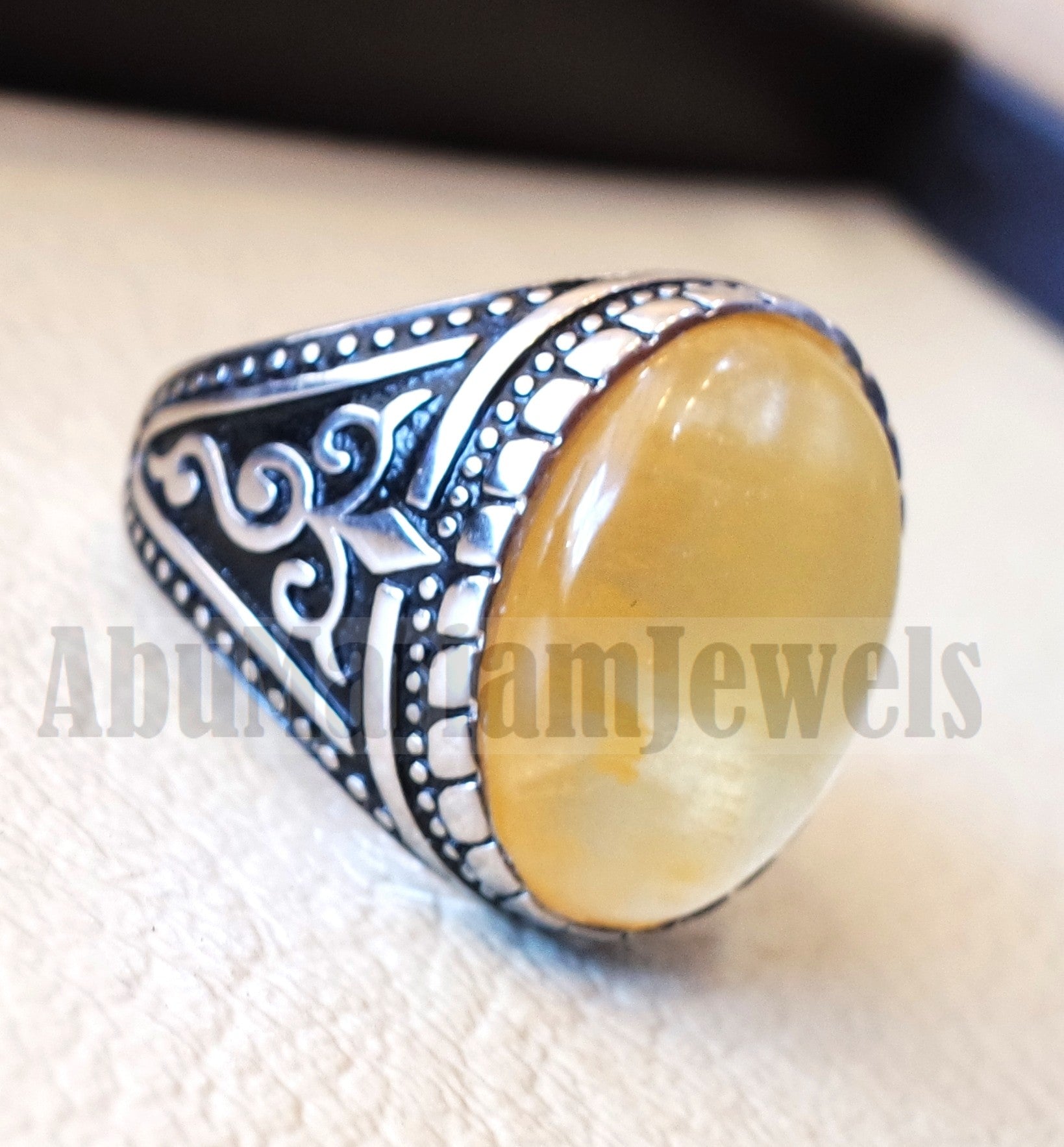 natural yellow fluorite men ring sterling silver 925 unique stone all sizes jewelry fast shipping oxidized ottoman style