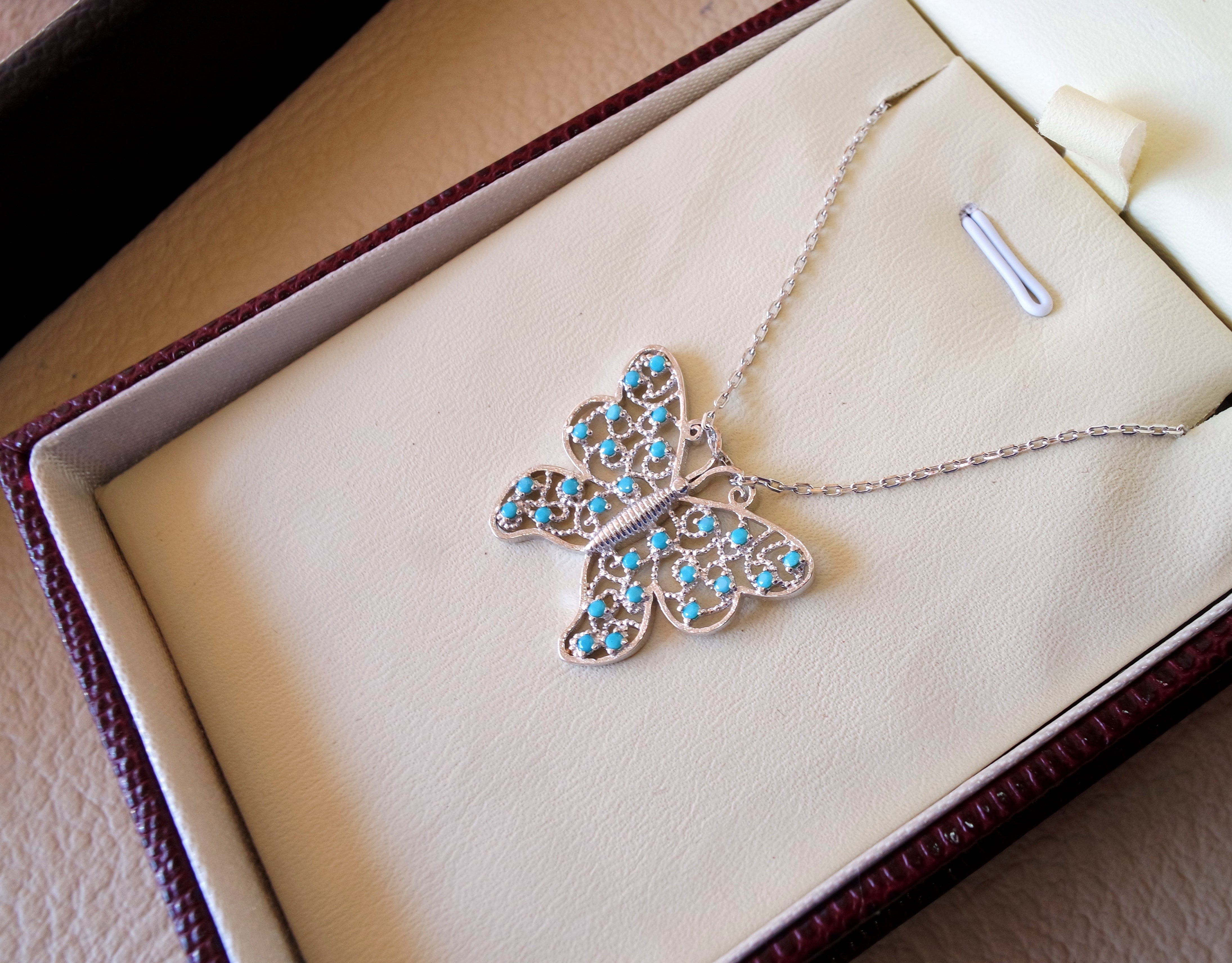 Butterfly necklace sterling silver 925 nano turquoise cubic zircon stones high quality chain