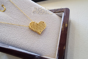 Honeycomb heart 3d 18K yellow gold necklace pendant and chain fine jewelry full insured shipping