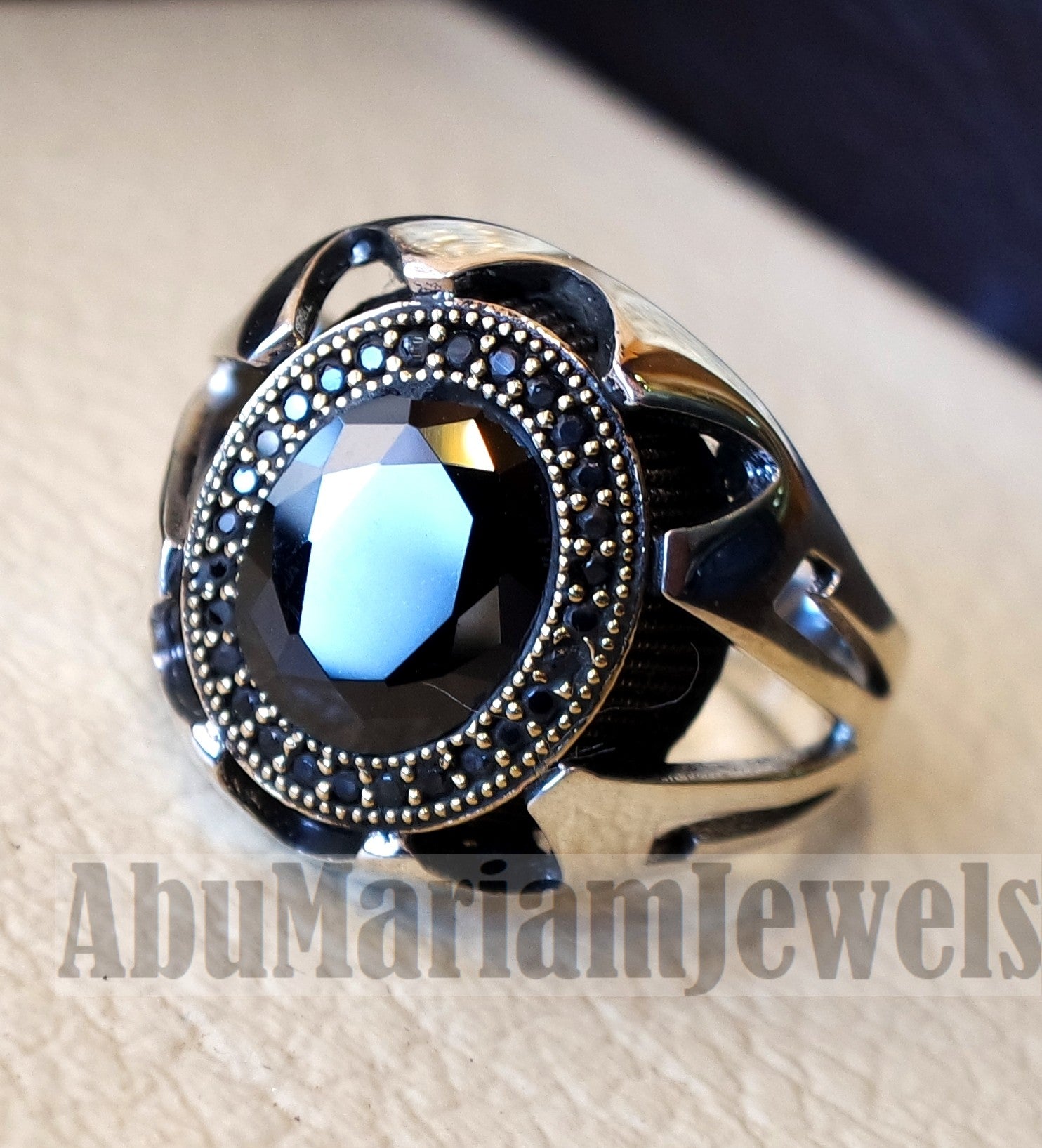 Black CZ  stone and cubic zircon micro setting on bronze frame stunning sterling silver 925 men ring all sizes