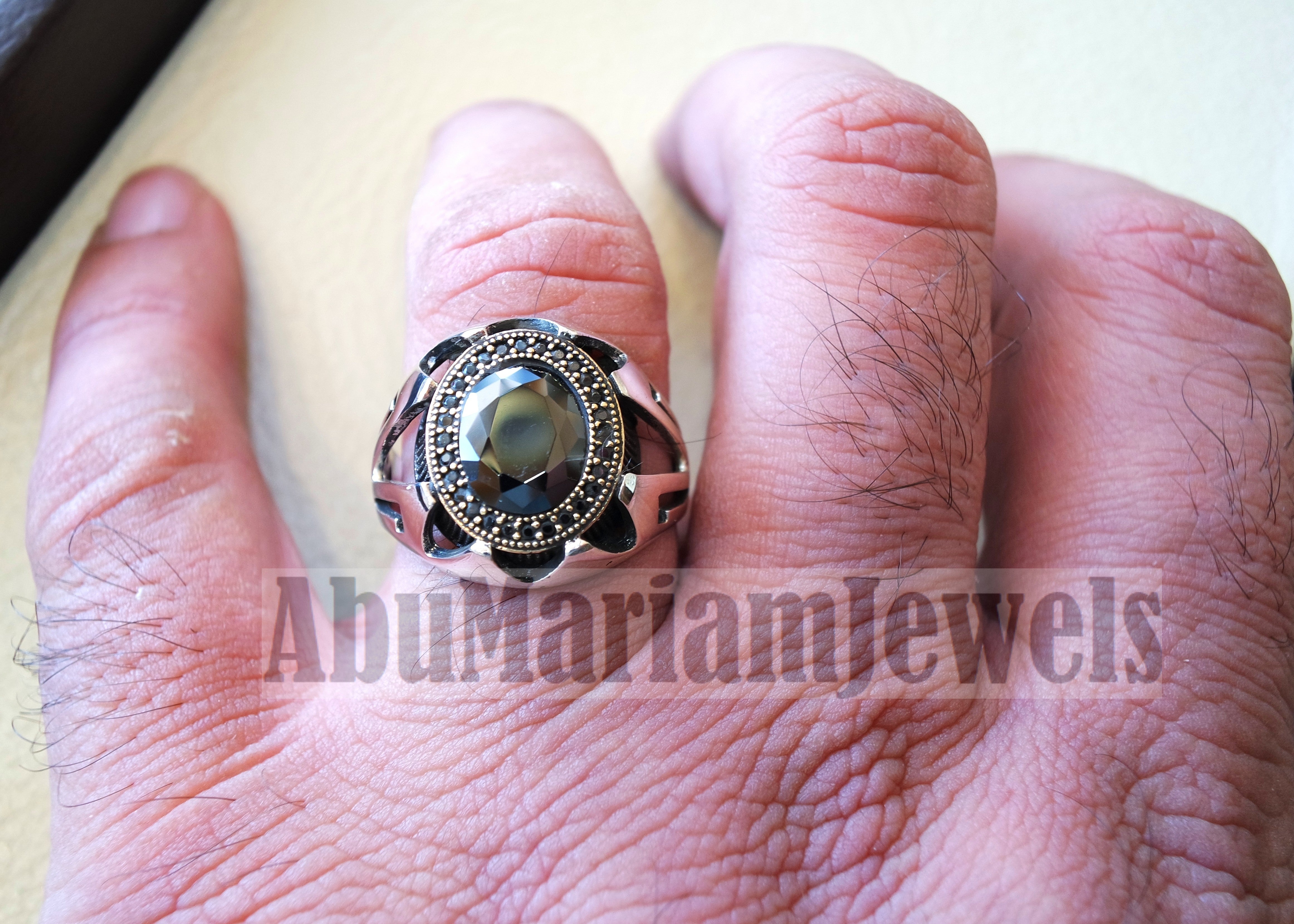 Black CZ  stone and cubic zircon micro setting on bronze frame stunning sterling silver 925 men ring all sizes