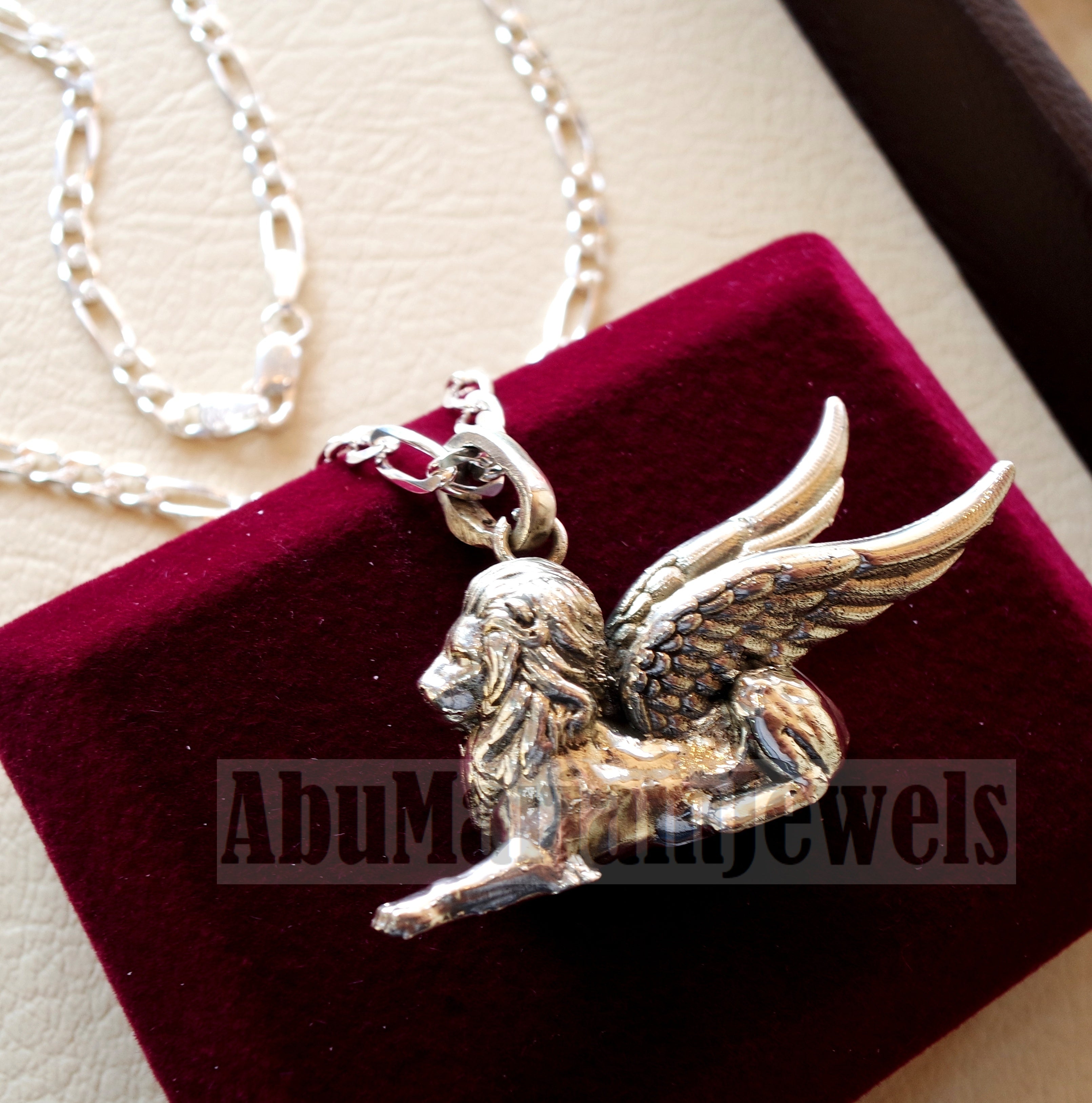 Babylon lion historical mythical winged lion the symbol of ultimate power pendant with thick chain sterling silver 925 griffin gryphon jewelry