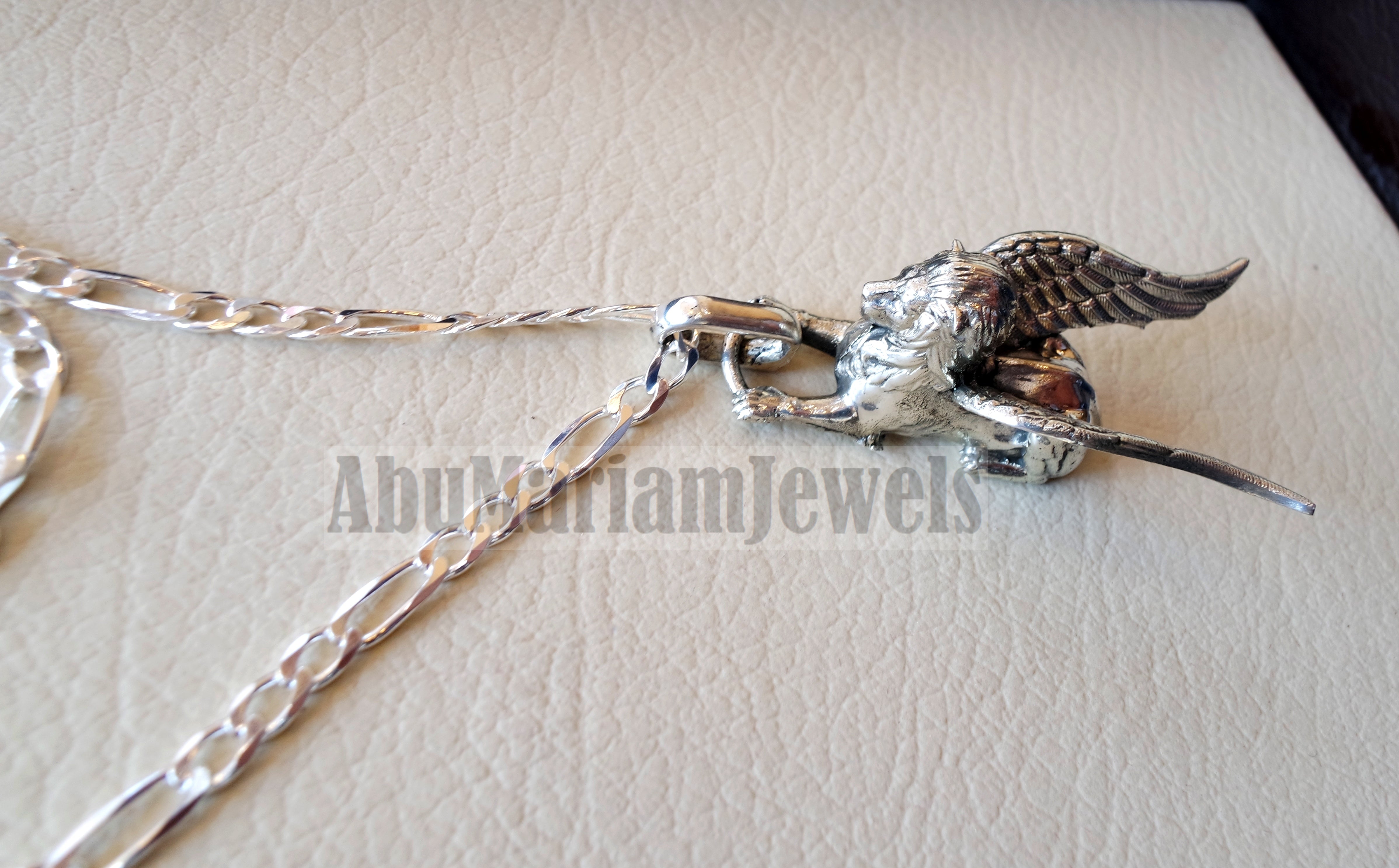 Huge Babylon lion 3D historical mythical winged lion the symbol of ultimate power pendant with thick chain sterling silver 925 griffin gryphon jewelry