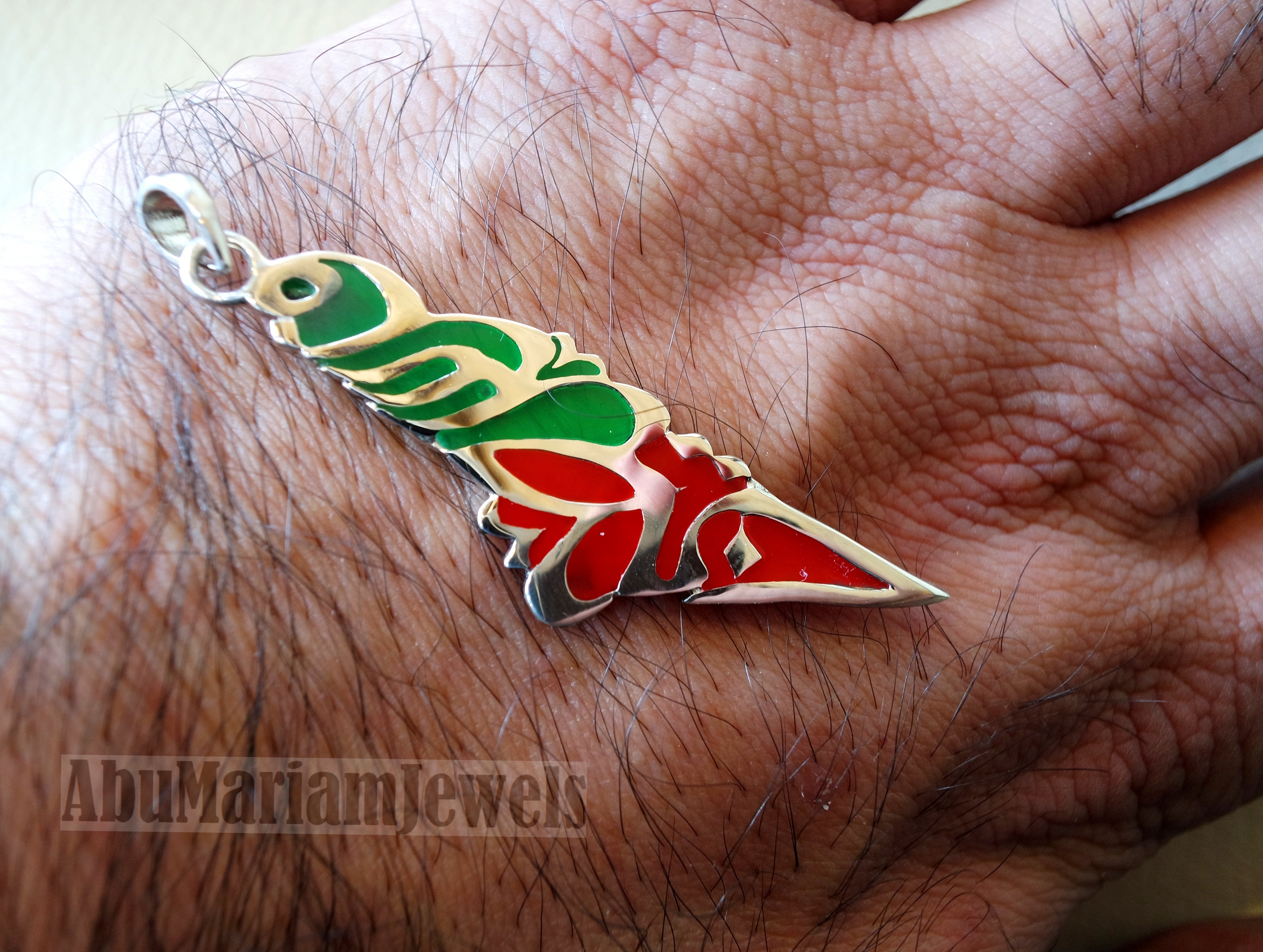 Palestine map pendant sterling silver 925 high quality jewelry arabic calligraphy colorful green and red enamel fast shipping خارطه فلسطين