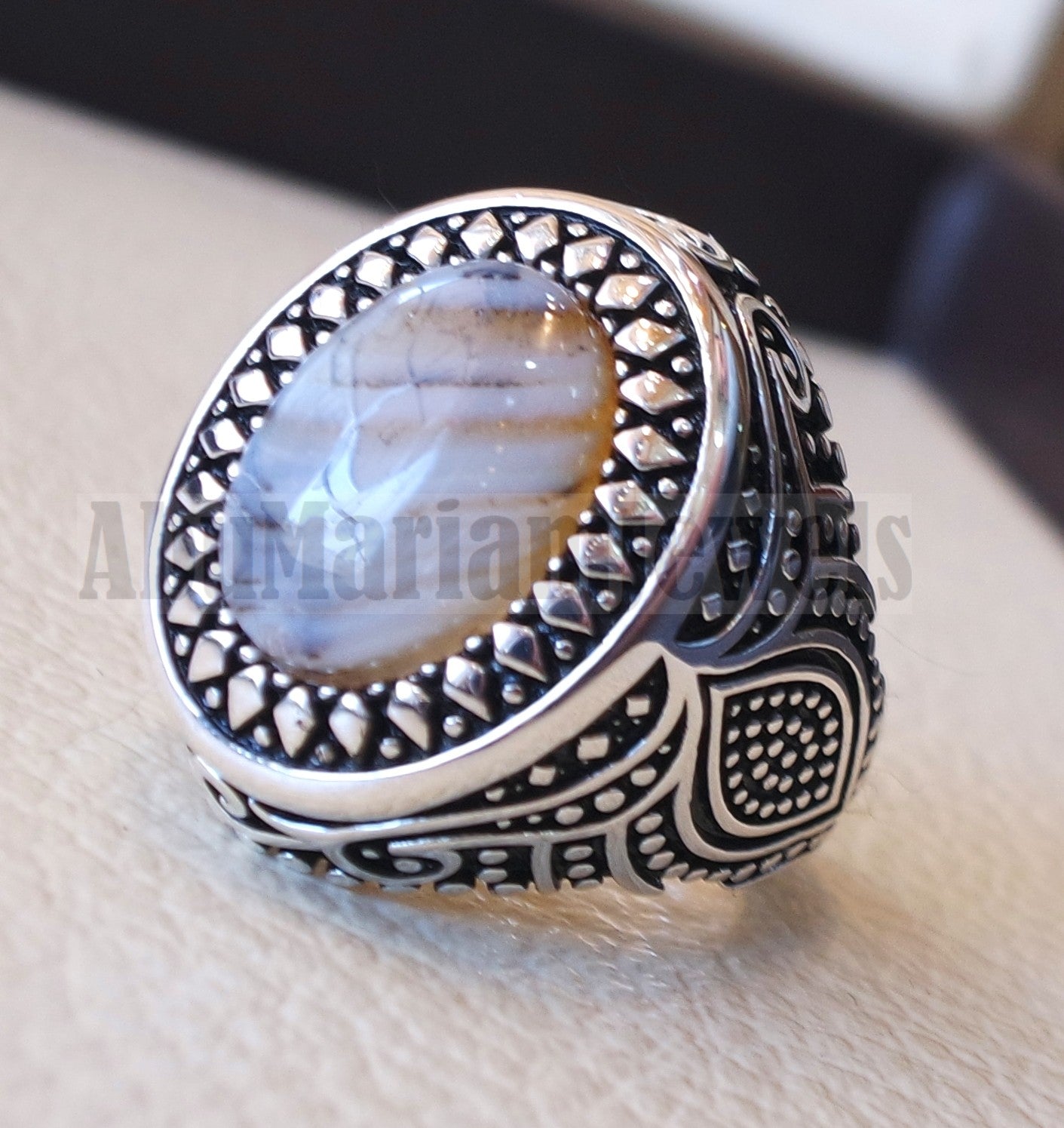 Hot Handmade Silver Yemeni Multi-Color Aqeeq Agate Stone Men Ring, 100% natural, خاتم عقيق يماني اصلي