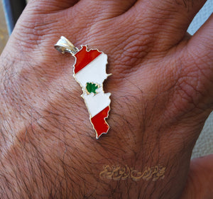 Lebanon map pendant cedar tree flag colors sterling silver 925 k high quality jewelry Arabic fast shipping خريطة لبنان