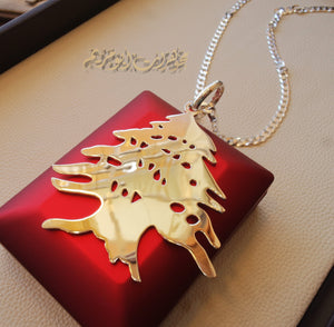 Lebanon very huge pendant with thick chain 3 cedar tree sterling silver 925 k high quality jewelry Arabic fast shipping لبنان أرزة