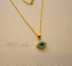 21K gold evil eye pendant with thin disco chain gold jewelry 16 and 20 inches fast shipping with gift box