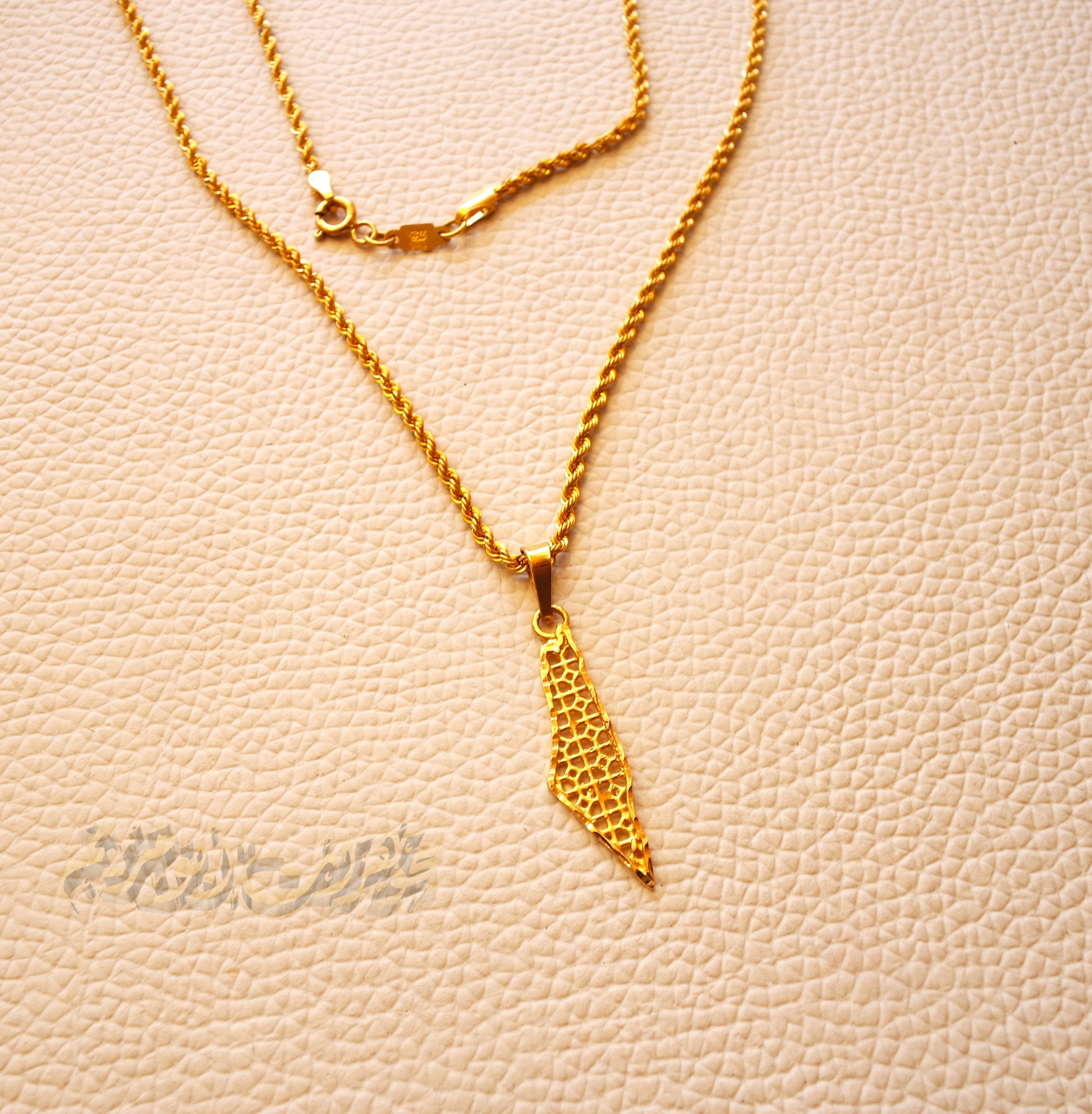 21K gold Palestine map pendant with rope chain gold jewelry arabic fast shipping 2 sizes خارطه و علم فلسطين