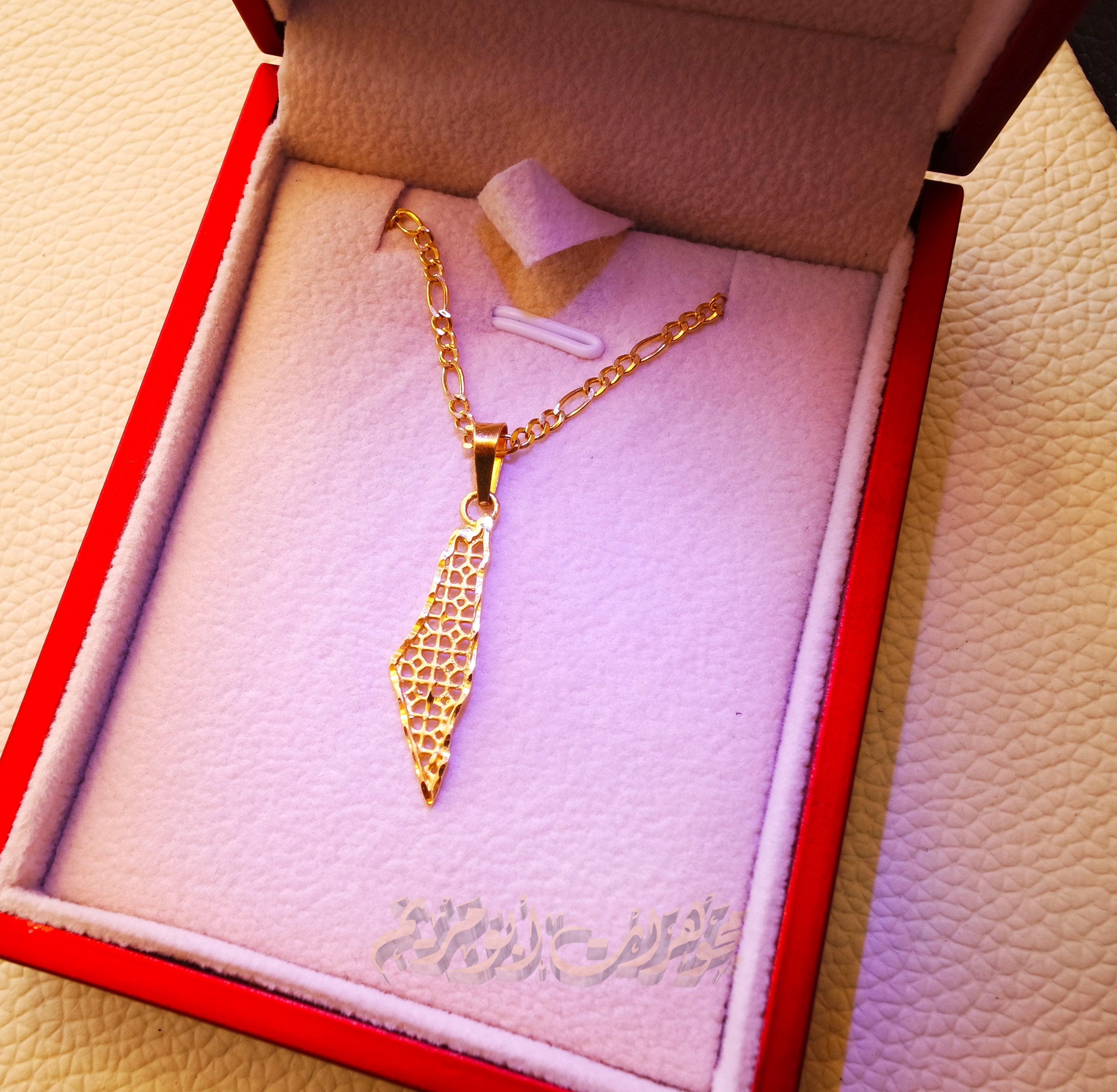 21K gold Palestine map pendant with filigree chain gold jewelry Arabic fast shipping 2 sizes خارطه و علم فلسطين