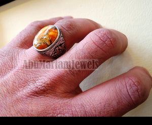 copper oyster man ring natural stone sterling silver 925 oval cabochon semi precious gem ottoman nature style all sizes jewelry