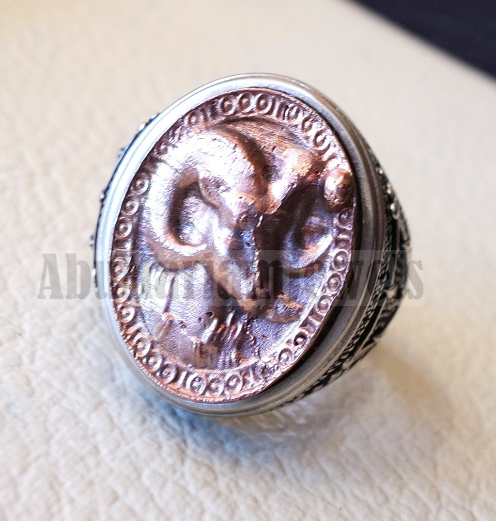 Horoscopes zodiac sign Aries sterling silver 925 and antique bronze huge men ring all sizes men jewelry gift that bring luck fast shipping