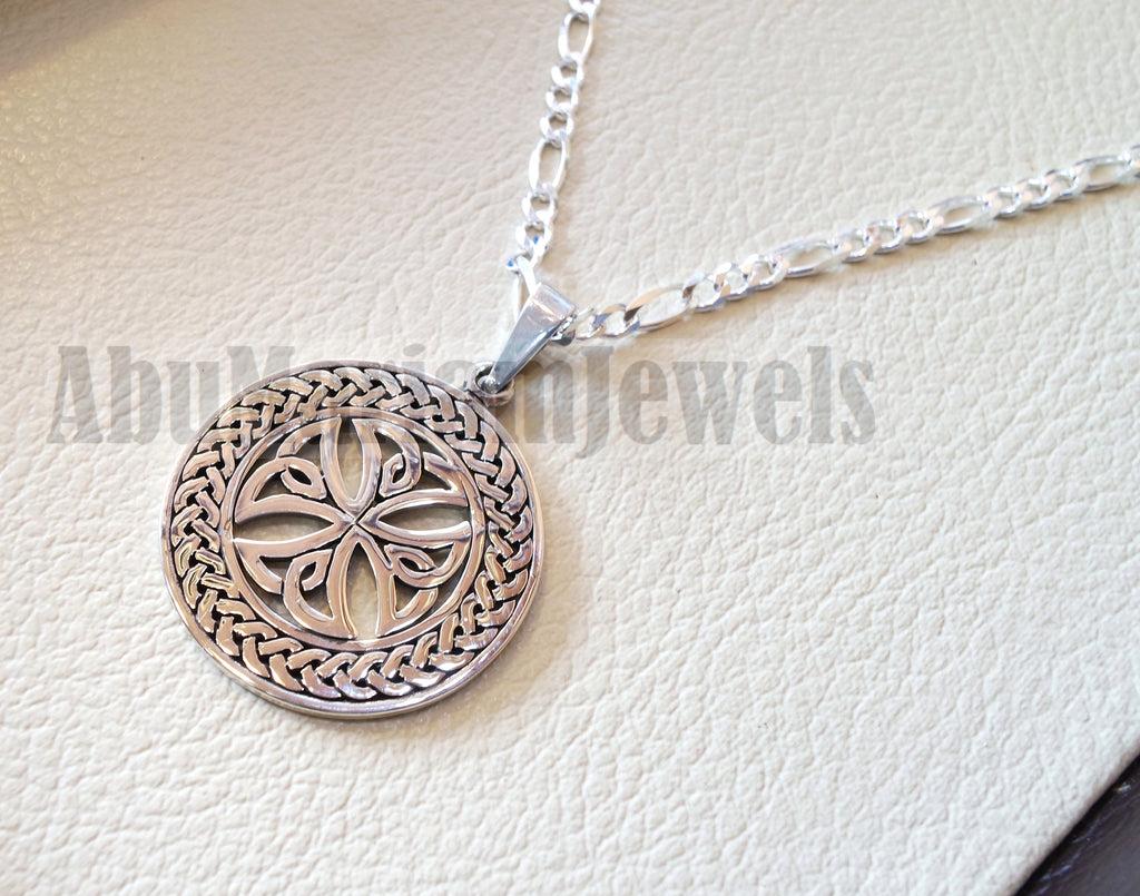 Celtic round cross with thick chain pendant sterling silver 925 jewelry christianity vintage handmade heavy express shipping Christ religion