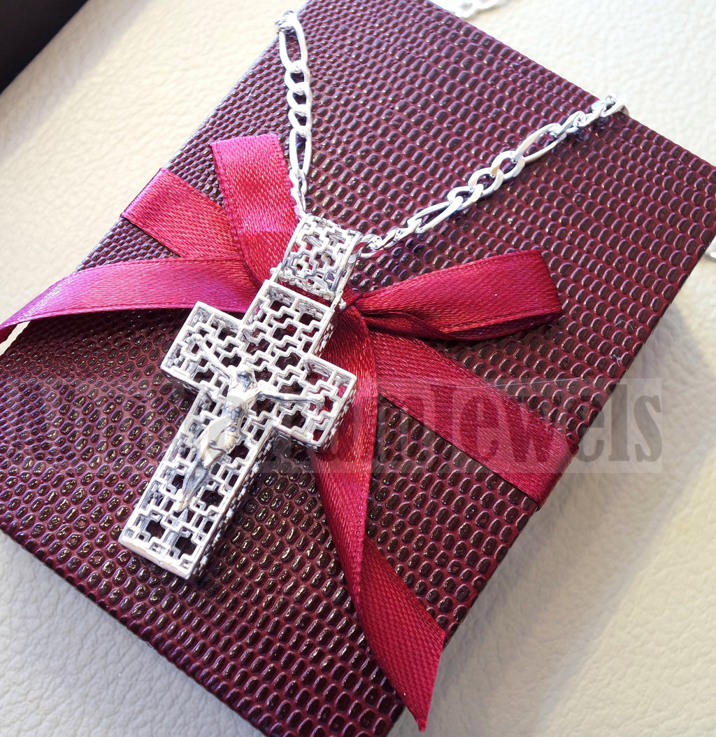 Cross necklace with thick chain sterling silver 925 jewelry Christianity 3d design man women religious gift express shipping